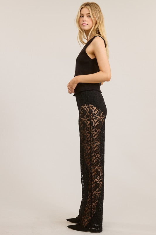 Sheer Lace Straight Leg Pants with Lining