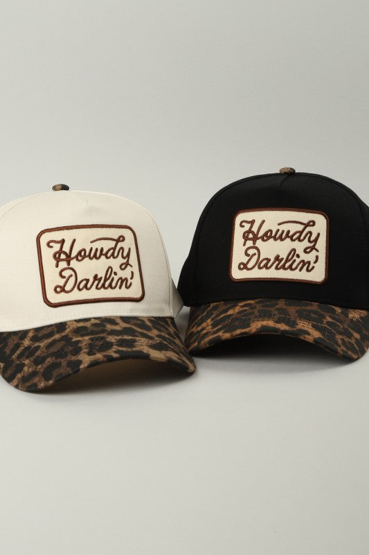 Howdy Darlin’ Embroidered Leopard Brim Trucker Hat