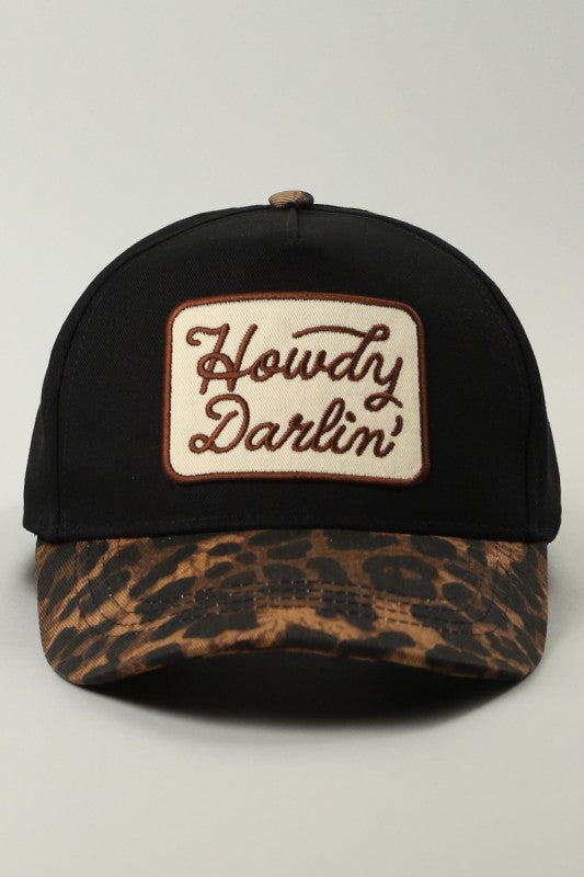 Howdy Darlin’ Embroidered Leopard Brim Trucker Hat