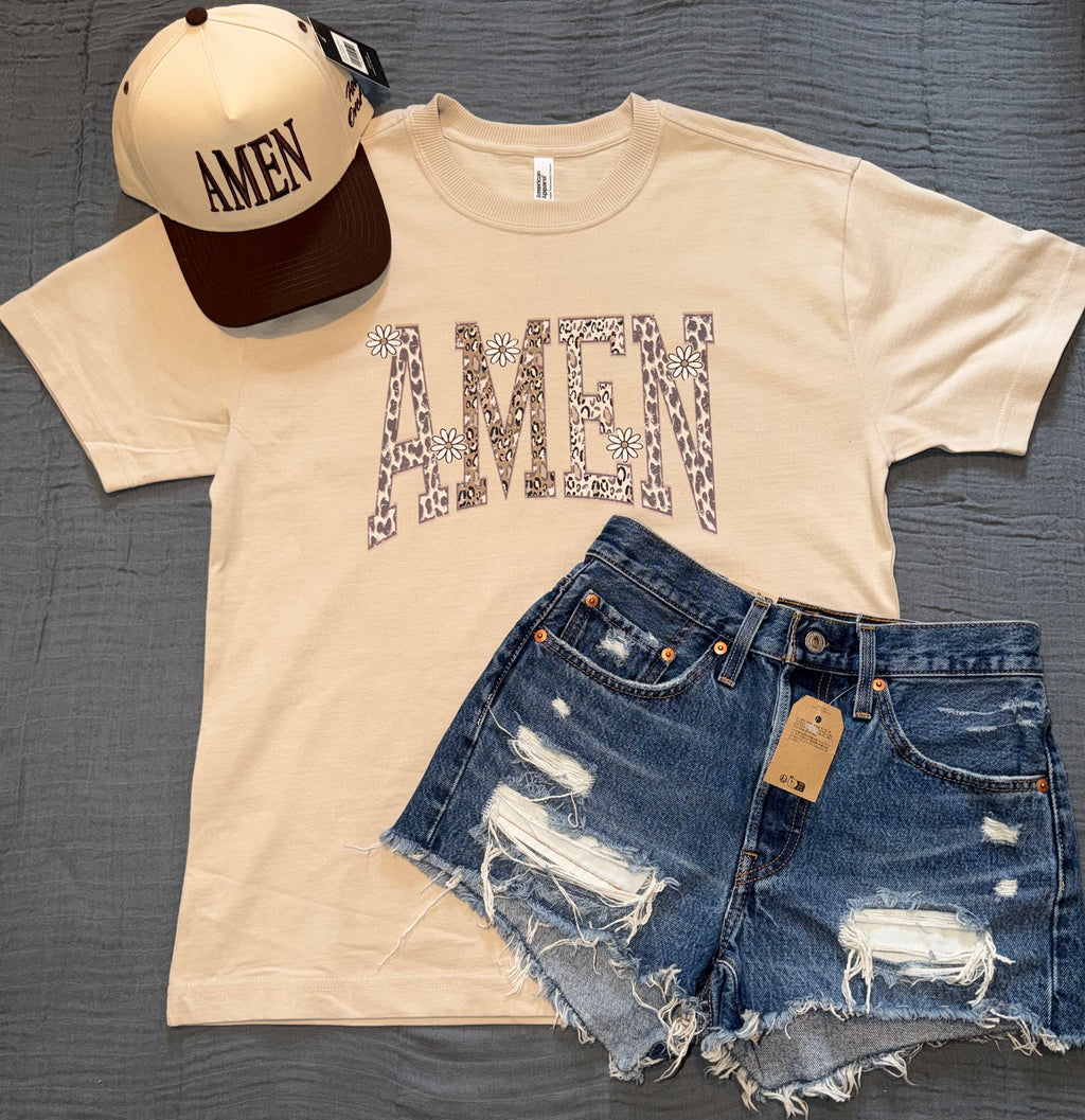 "AMEN" Cheetah & Daisy Graphic Tee