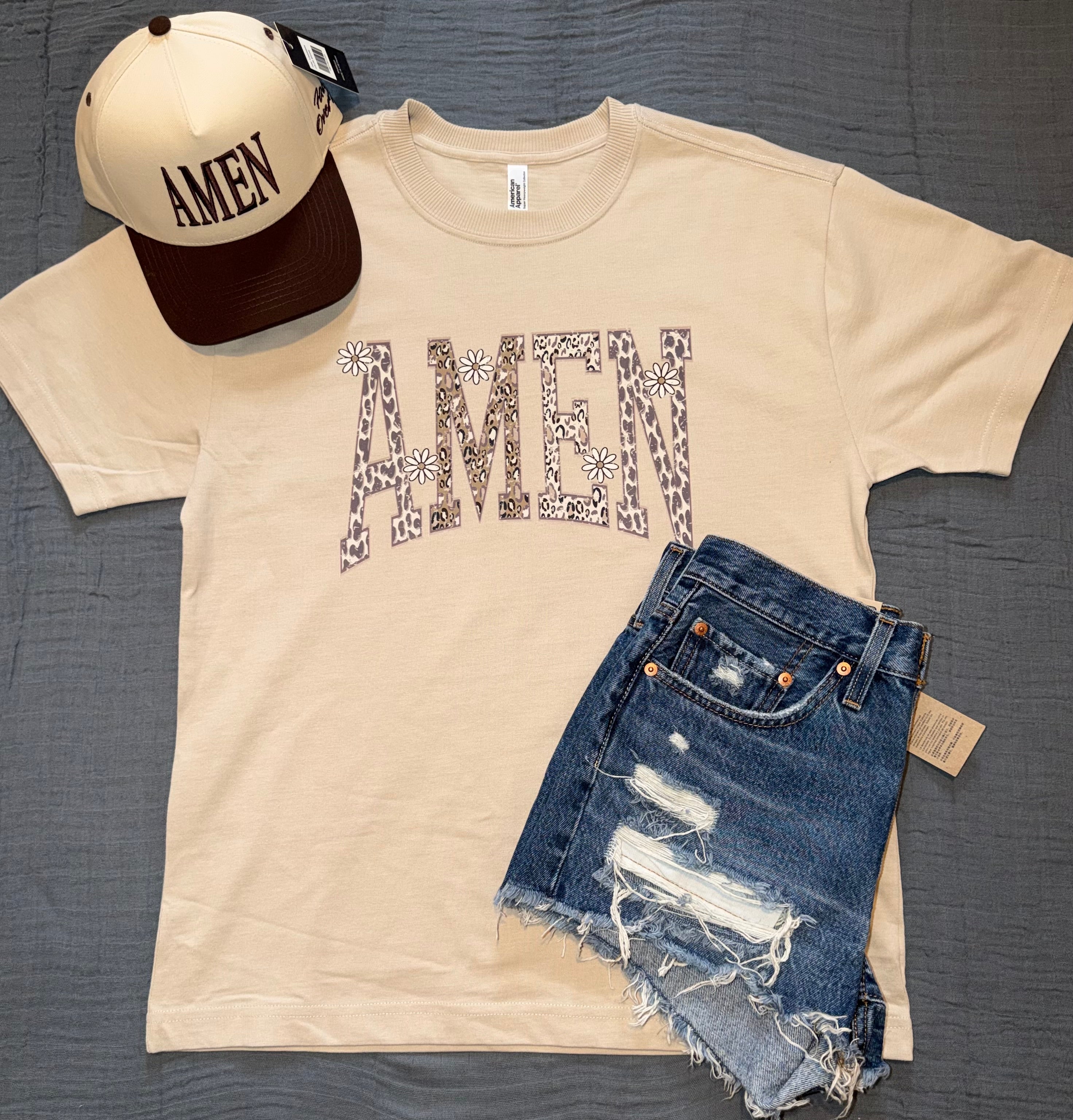 "AMEN" Cheetah & Daisy Graphic Tee