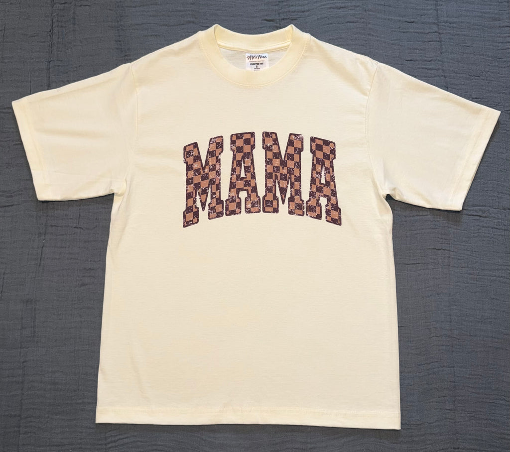 Checkered "MAMA" Cropped Graphic Tee