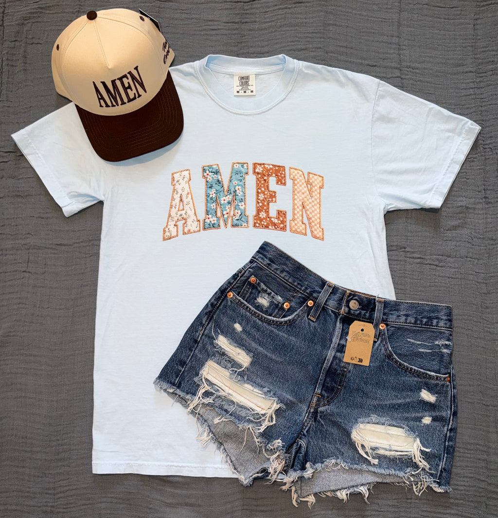 "AMEN" Floral Patchwork Graphic Tee