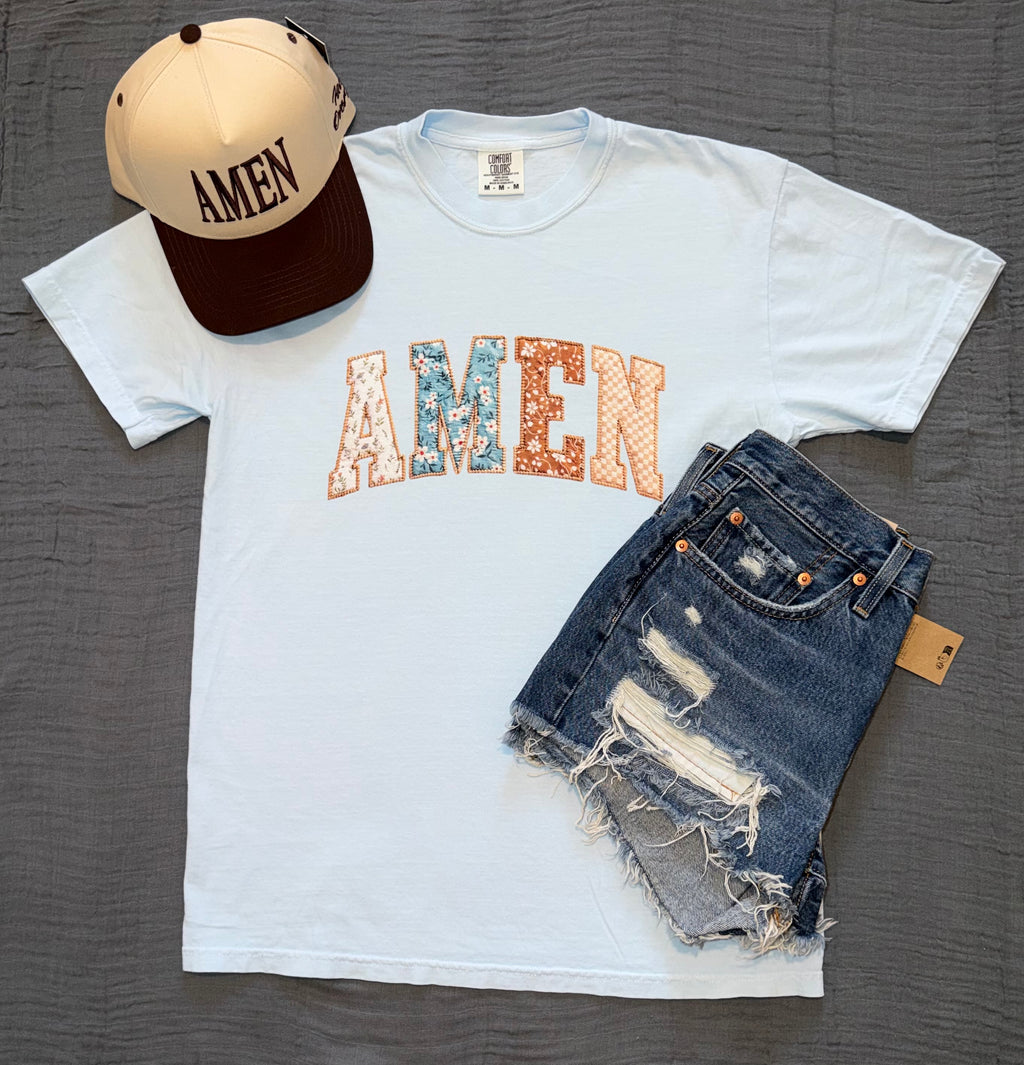 "AMEN" Floral Patchwork Graphic Tee