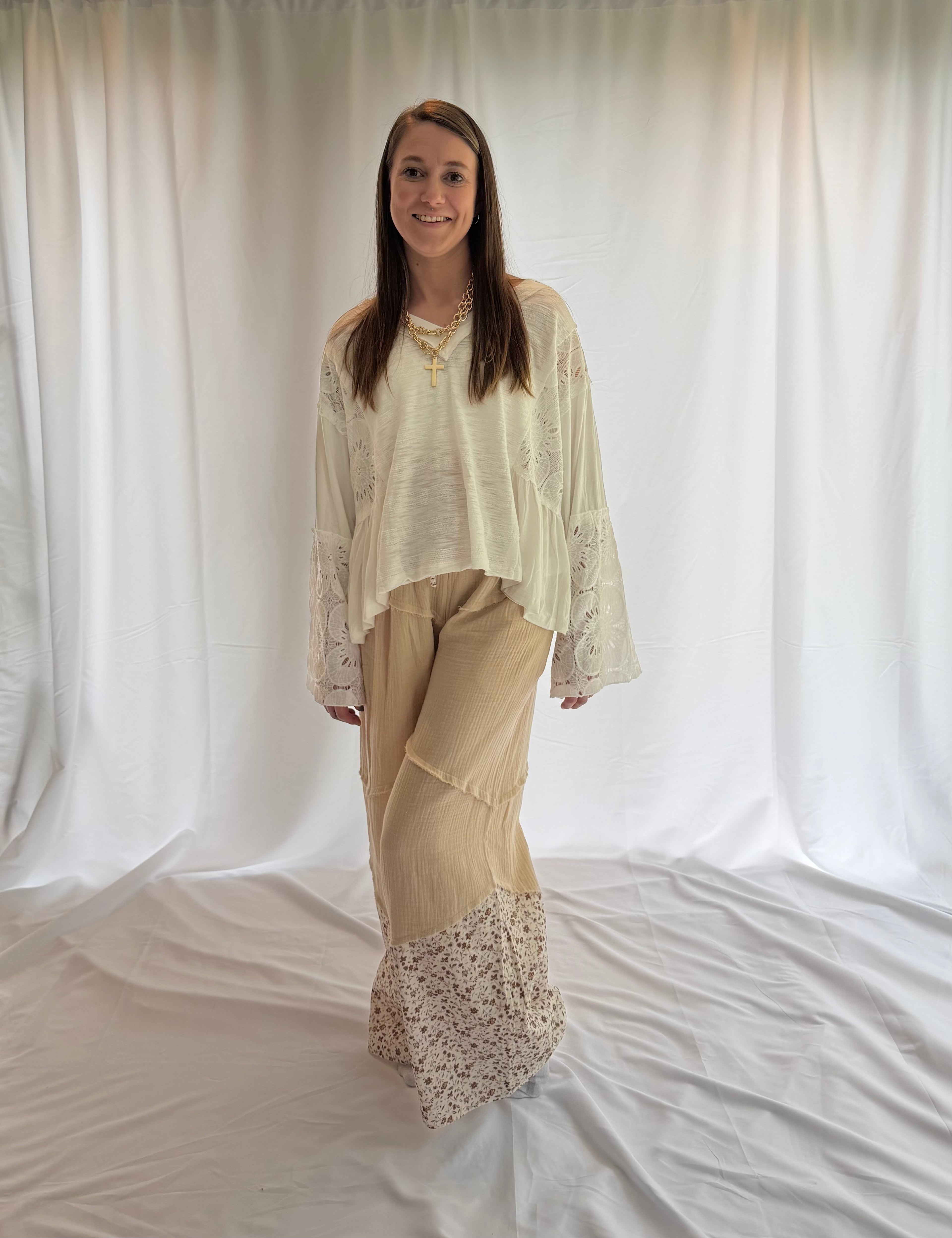 Wide Leg Gauze Pants With Floral Print