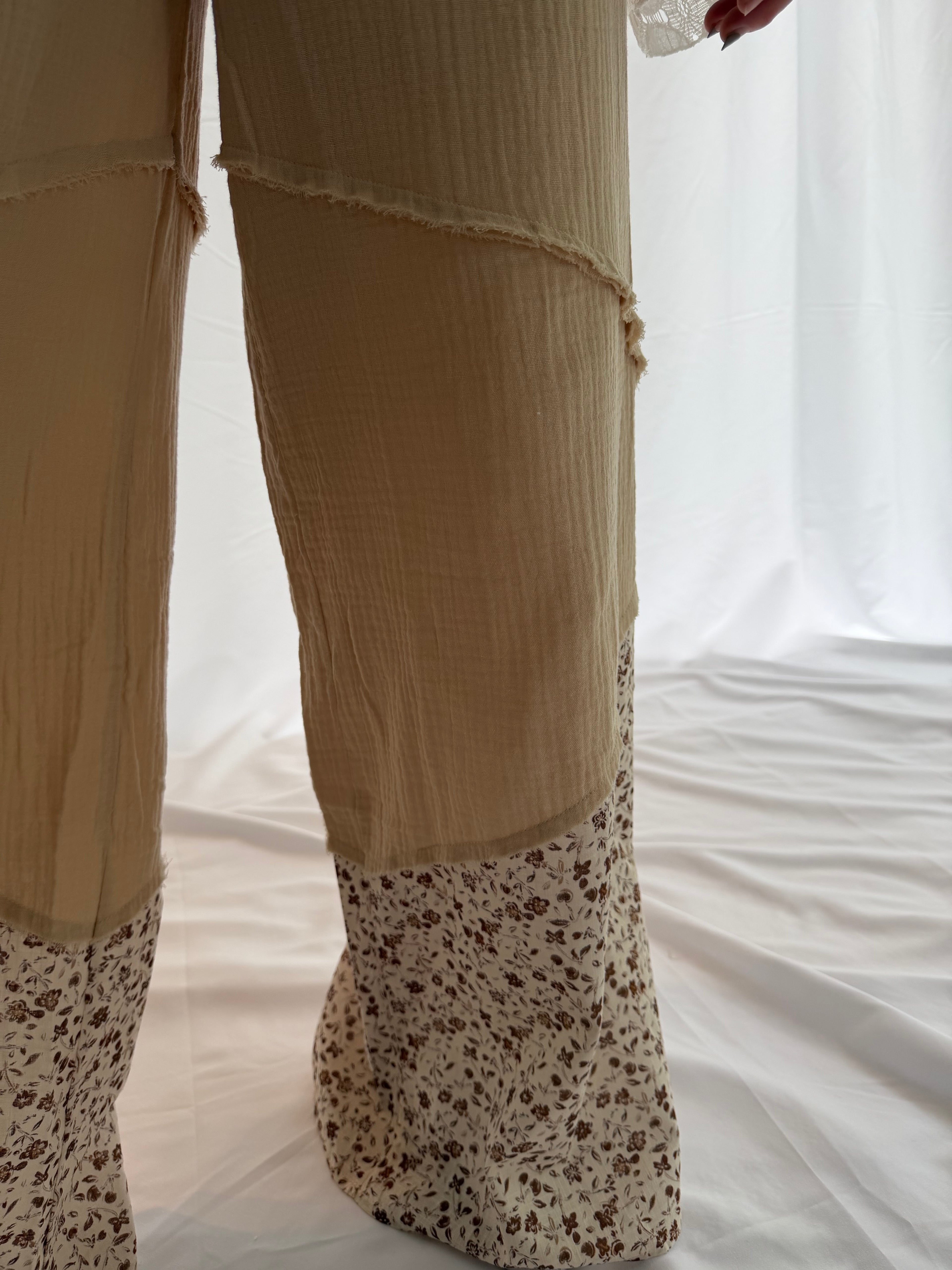Wide Leg Gauze Pants With Floral Print
