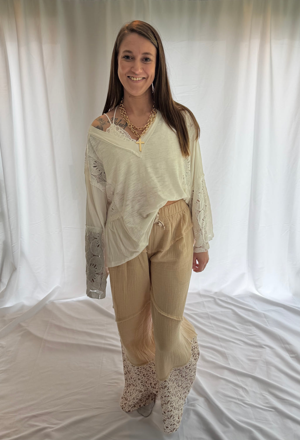 Wide Leg Gauze Pants With Floral Print