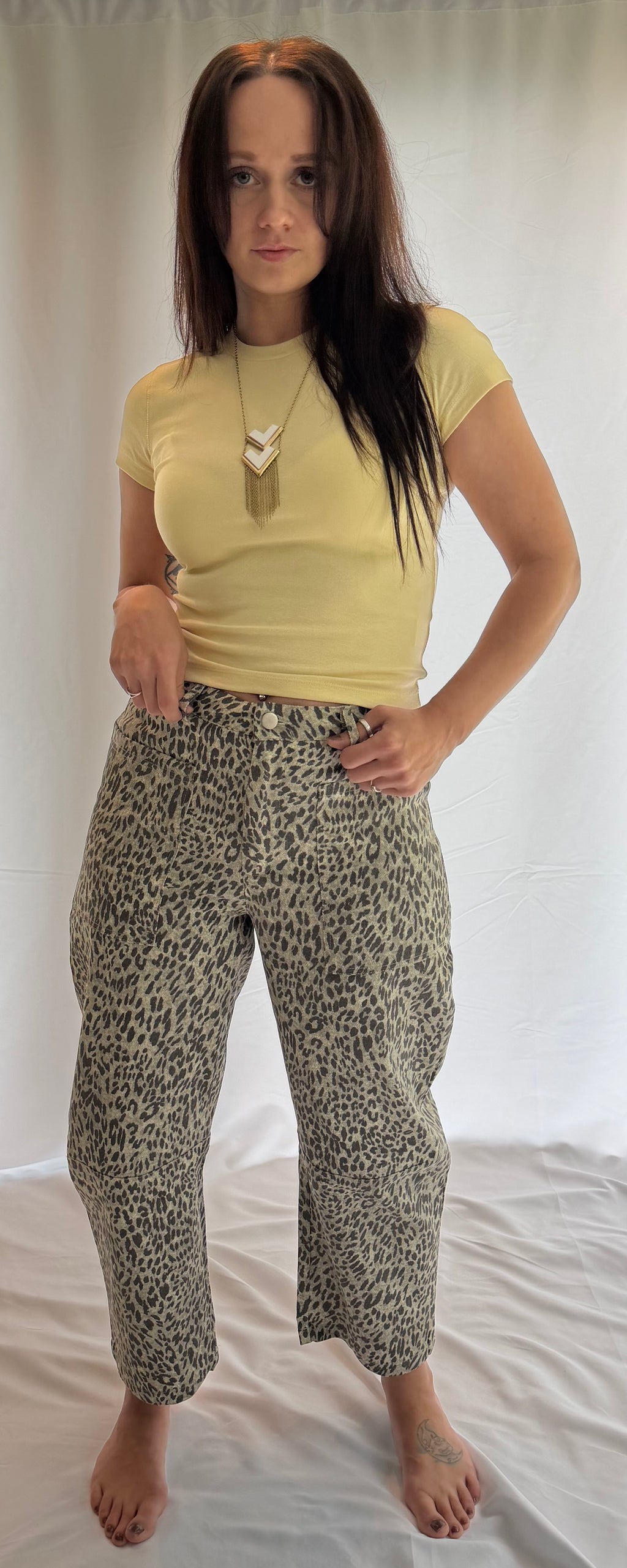Leopard Print Low-Rise Barrel-Leg Denim