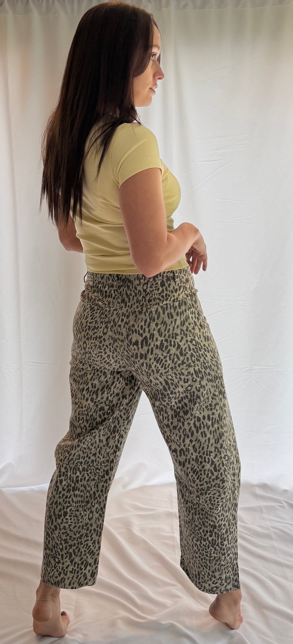 Leopard Print Low-Rise Barrel-Leg Denim