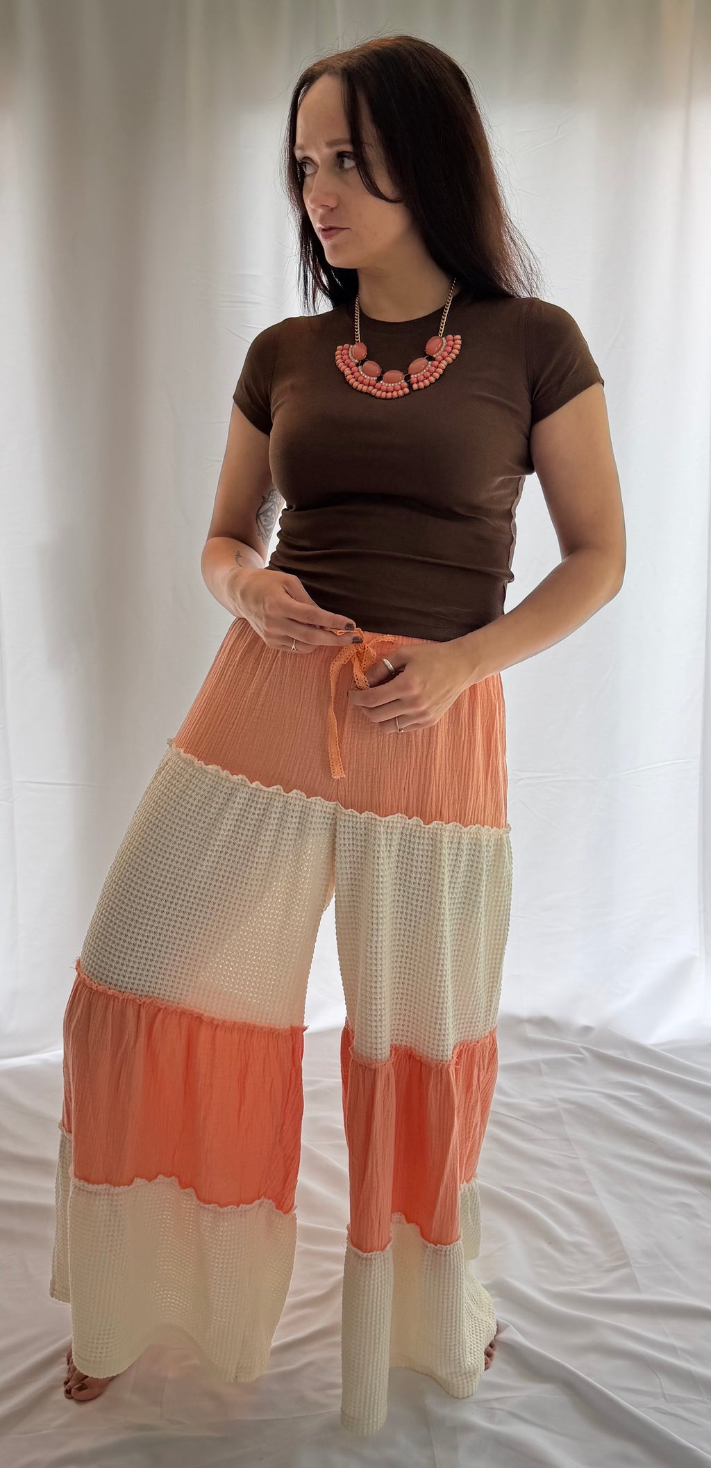 Wide Leg Gauze Knit Stripe Pants