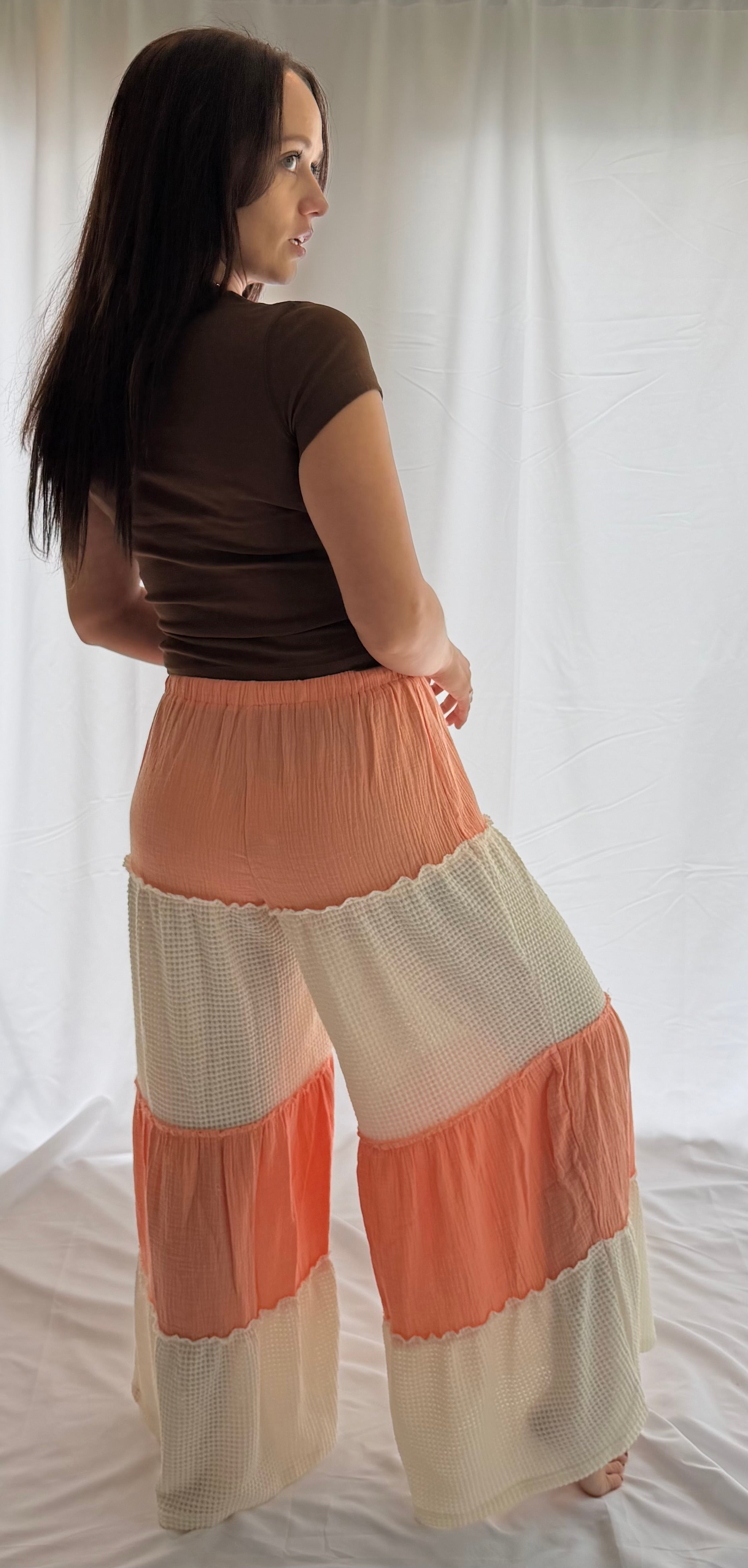 Wide Leg Gauze Knit Stripe Pants