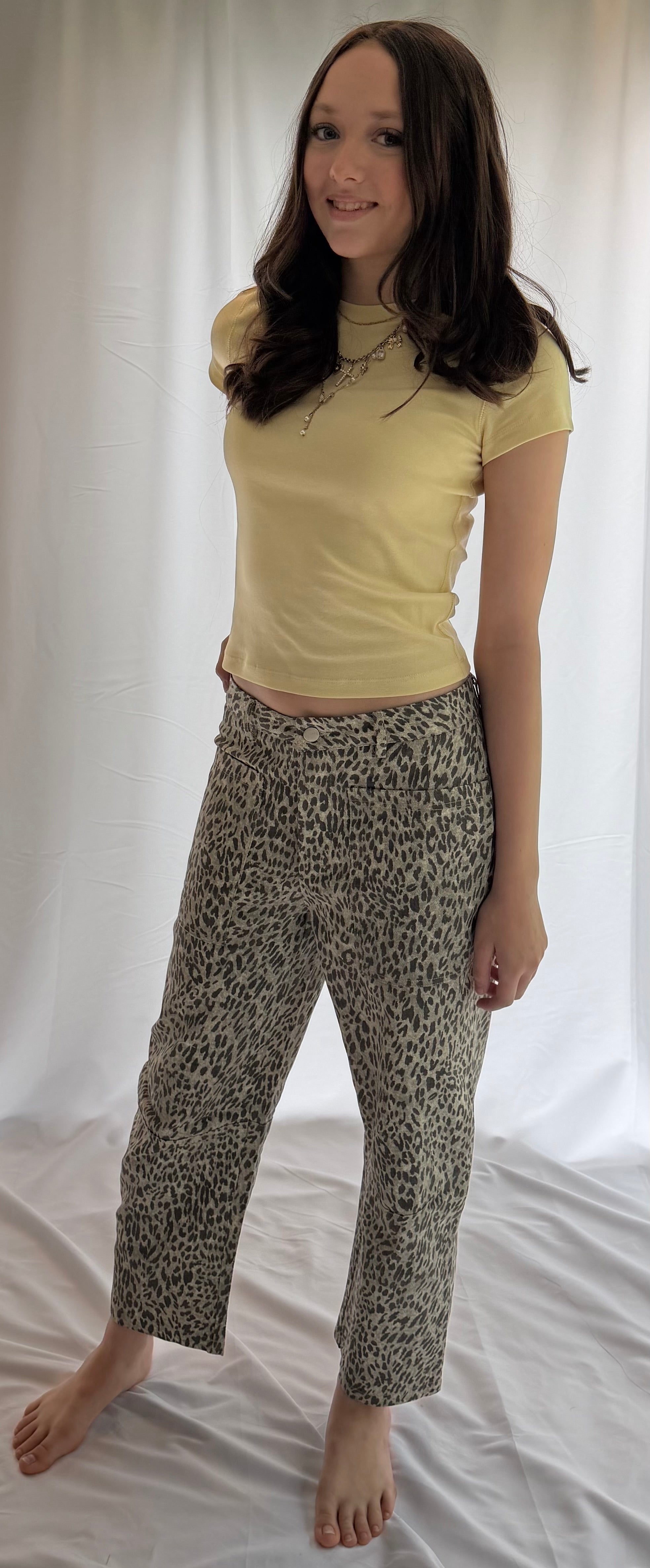 Leopard Print Low-Rise Barrel-Leg Denim
