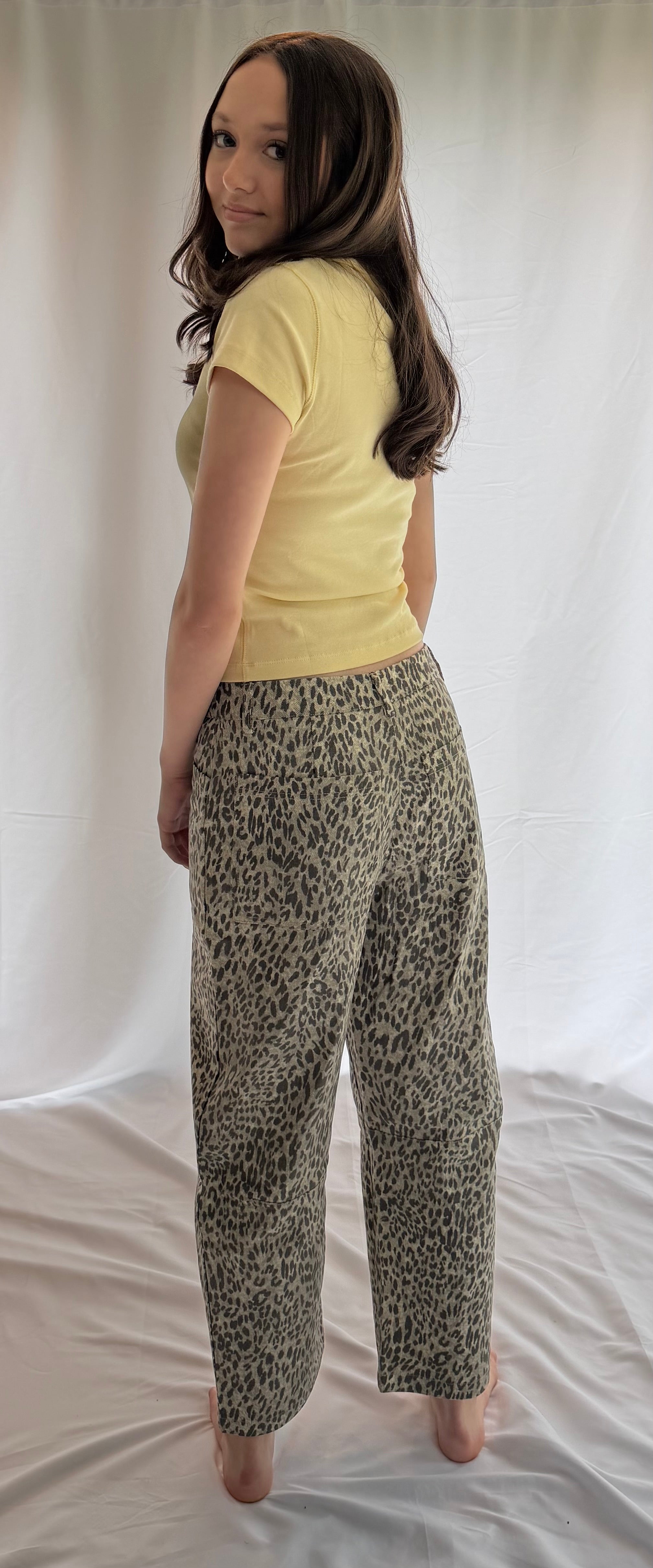 Leopard Print Low-Rise Barrel-Leg Denim