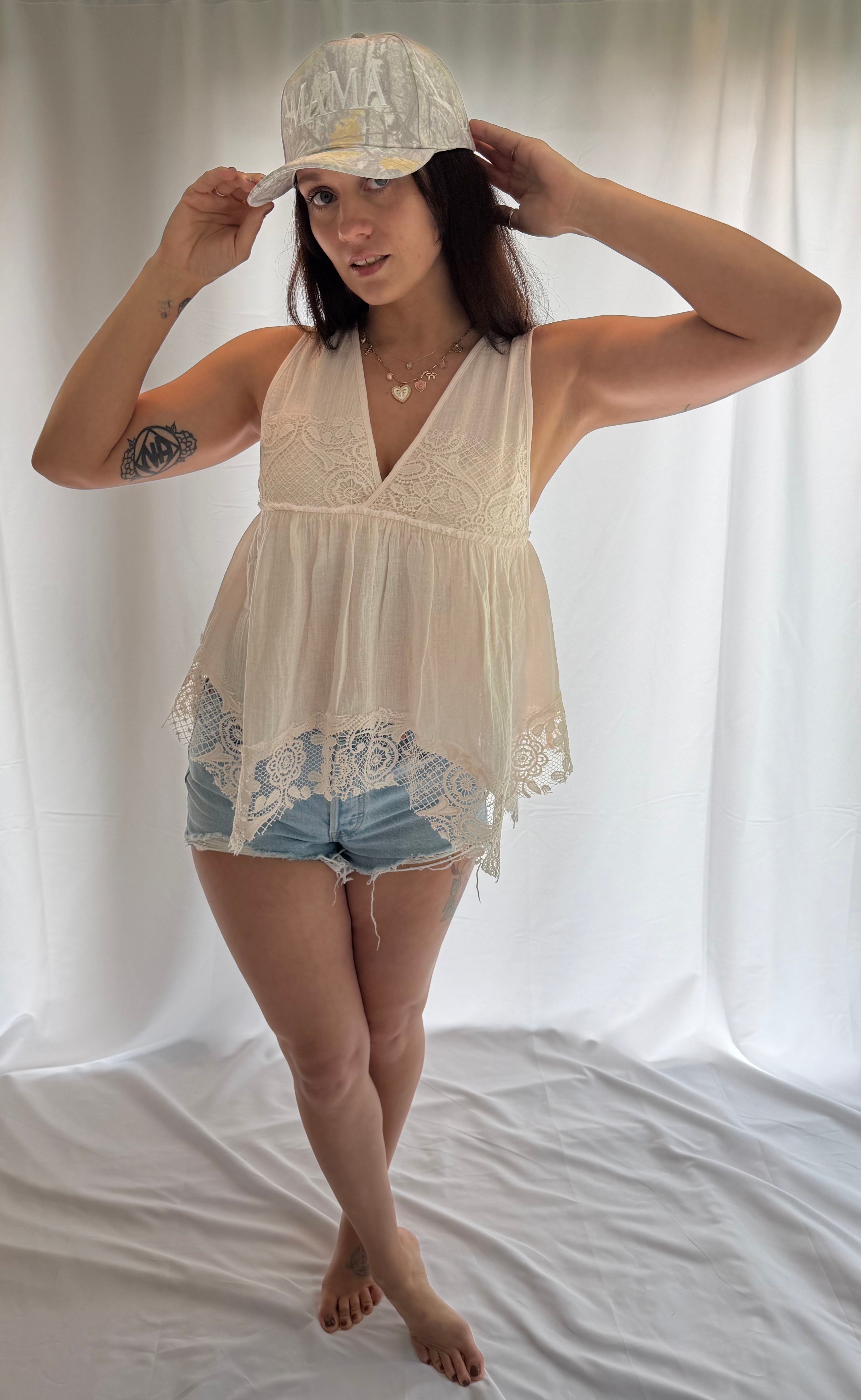 Blush Lace Crochet Babydoll Top