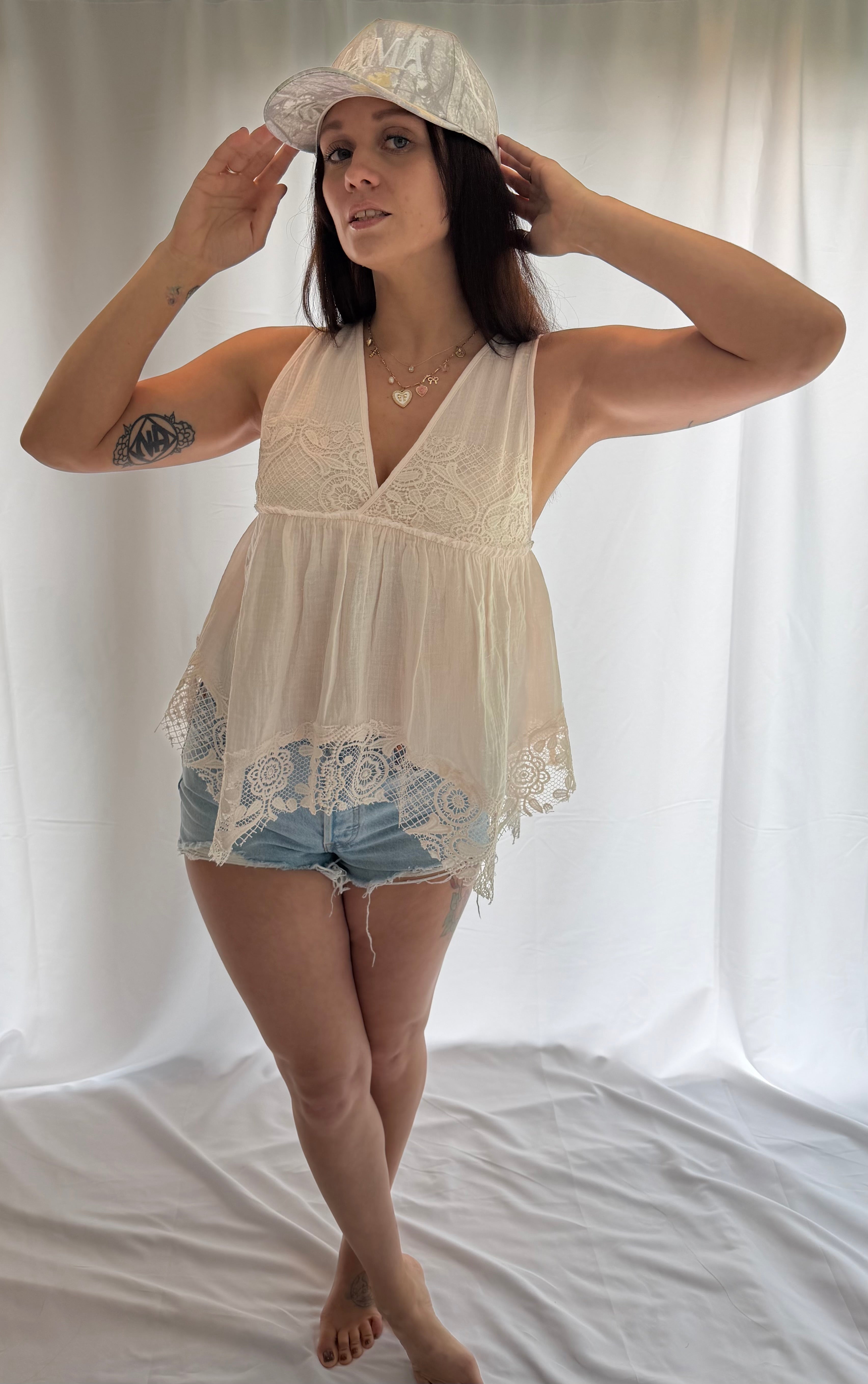 Blush Lace Crochet Babydoll Top