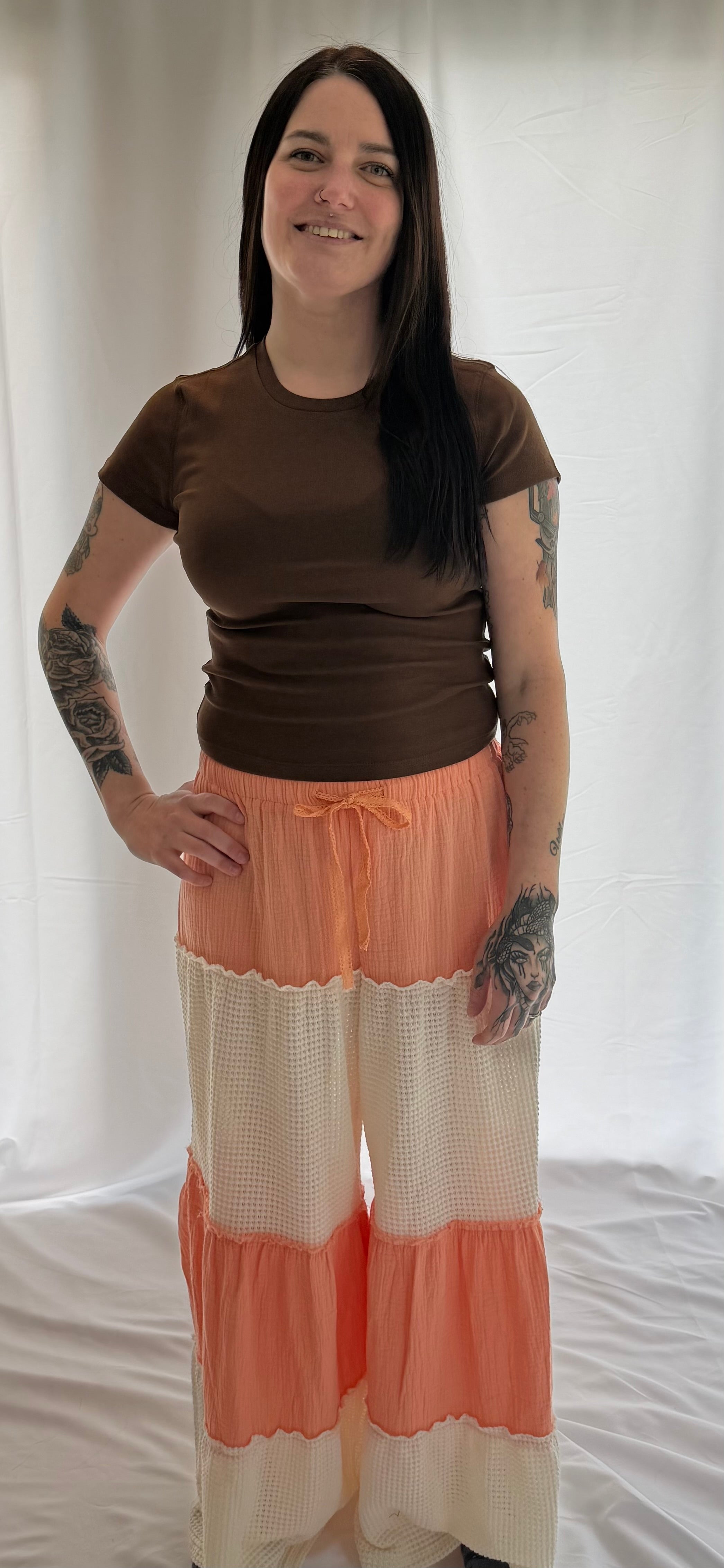 Wide Leg Gauze Knit Stripe Pants