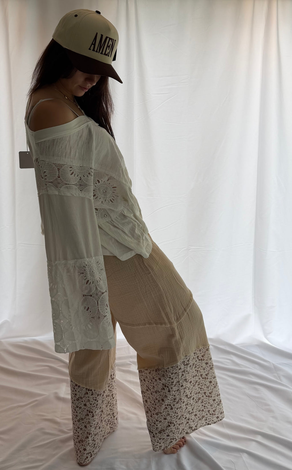 Wide Leg Gauze Pants With Floral Print