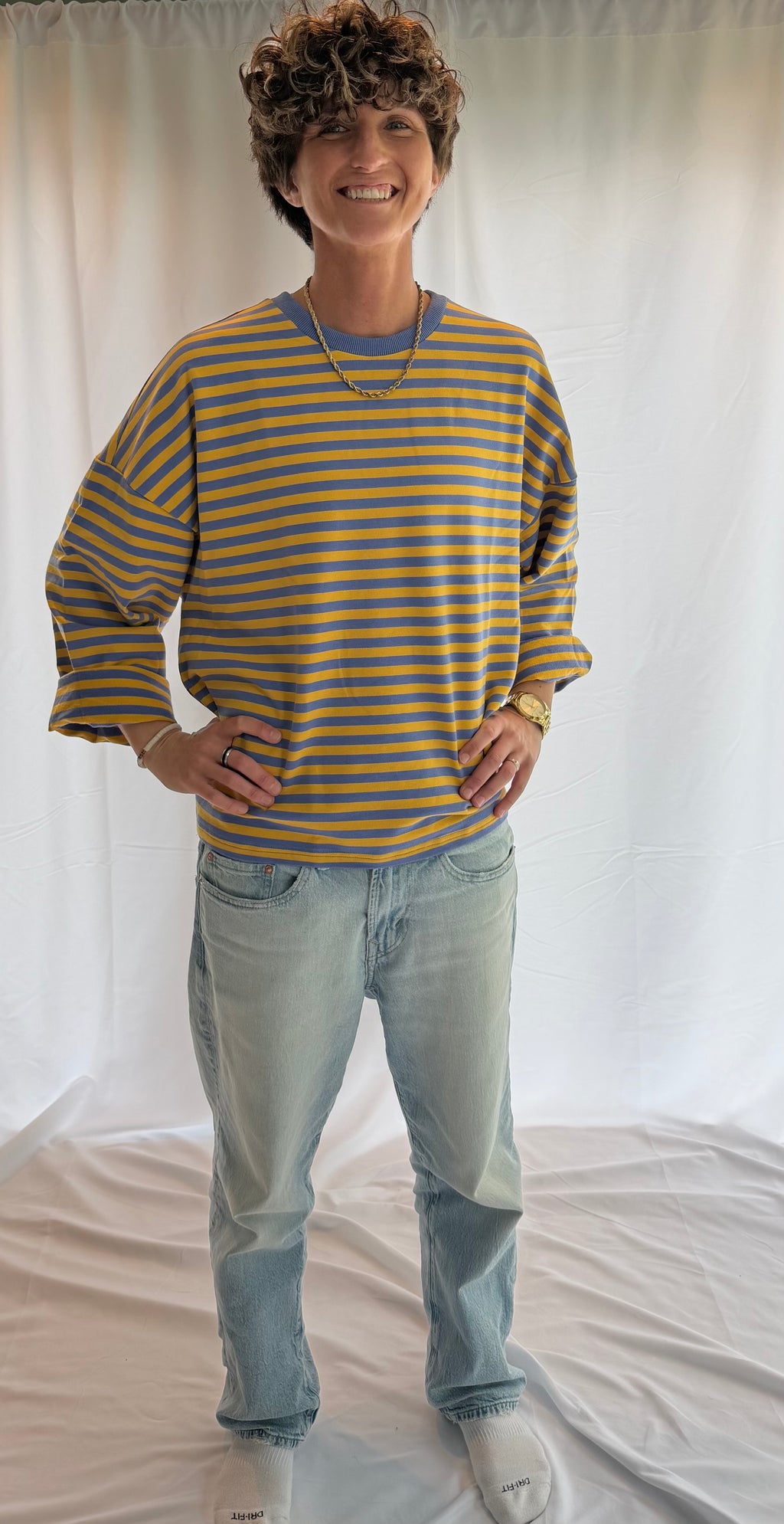 Retro Striped Terry Oversized Long Sleeve