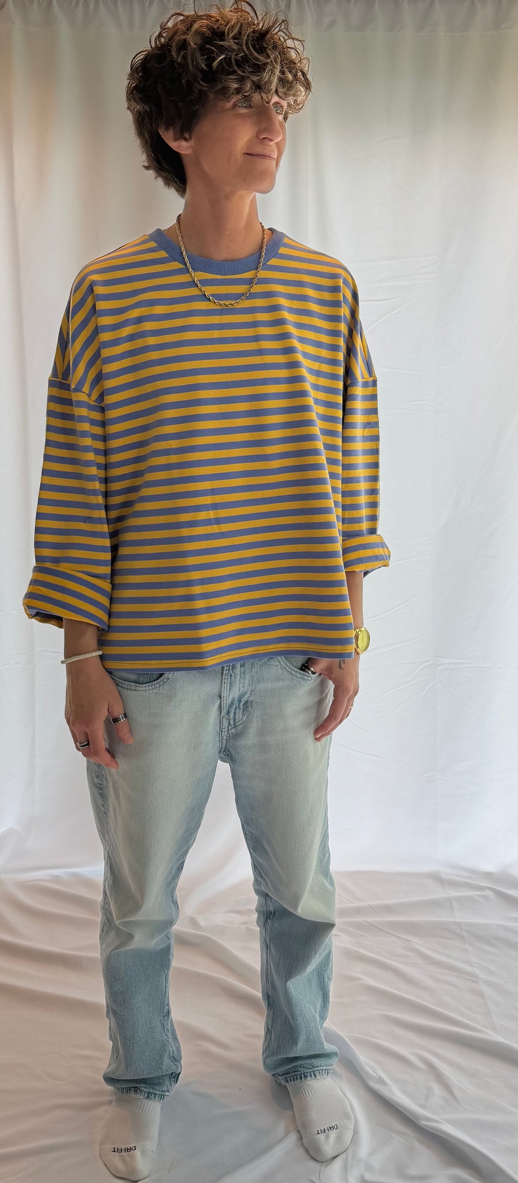 Retro Striped Terry Oversized Long Sleeve