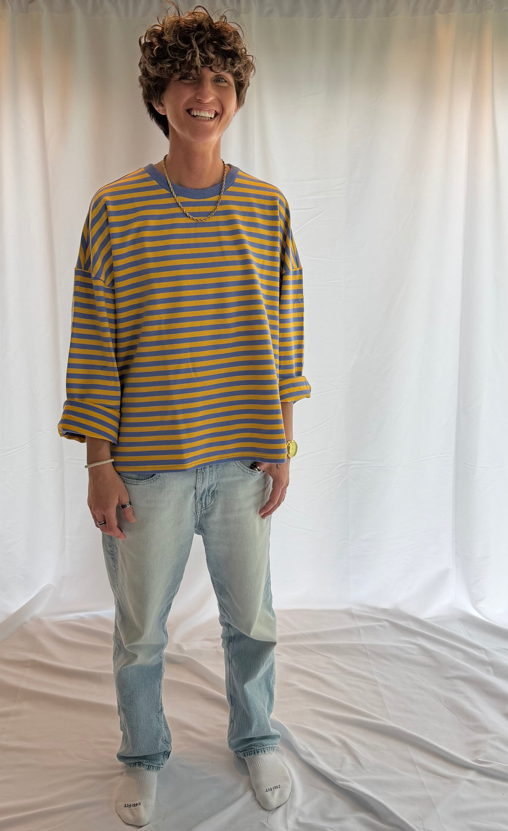 Retro Striped Terry Oversized Long Sleeve