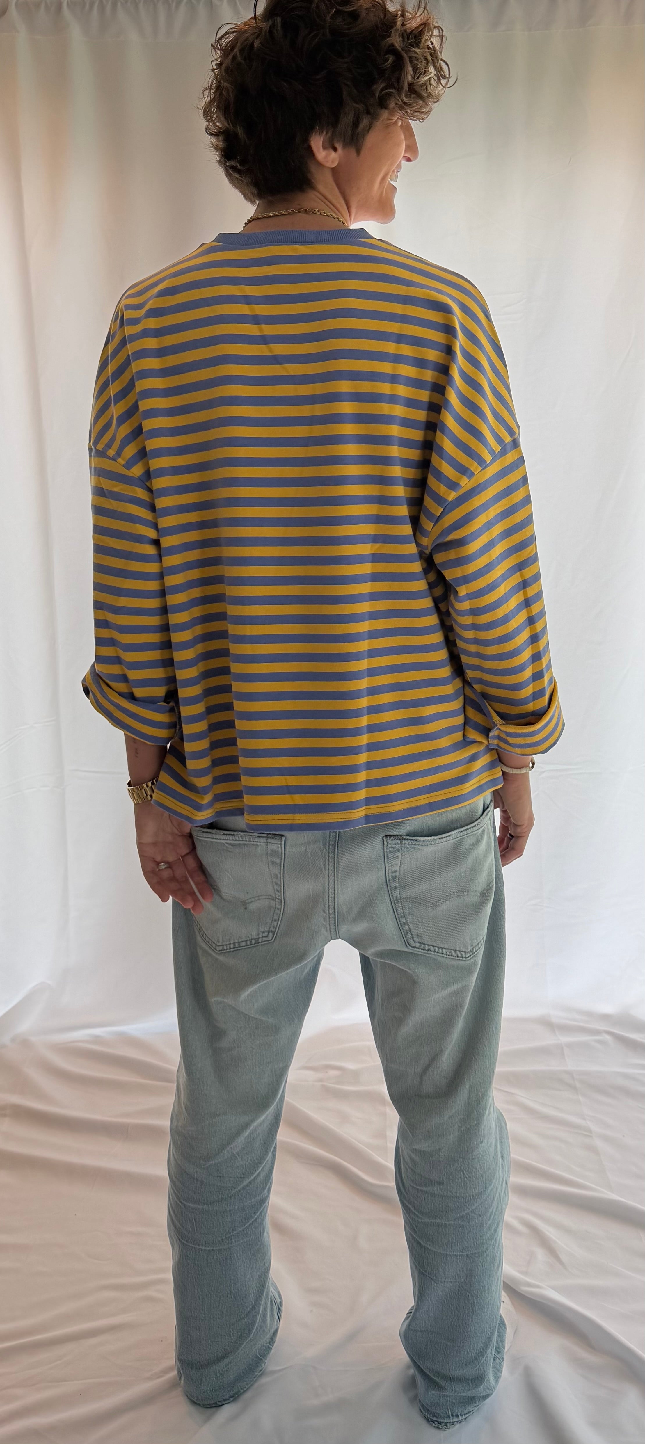Retro Striped Terry Oversized Long Sleeve