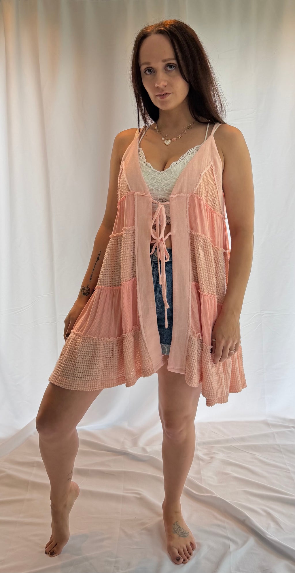 Lace Patchwork Tiered Tie-Front Overlay