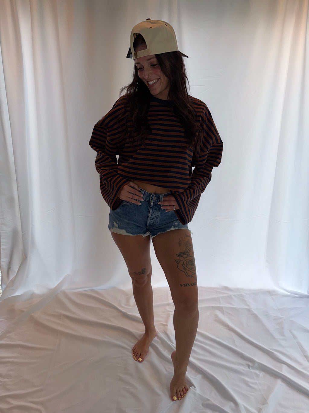 Retro Striped Terry Oversized Long Sleeve