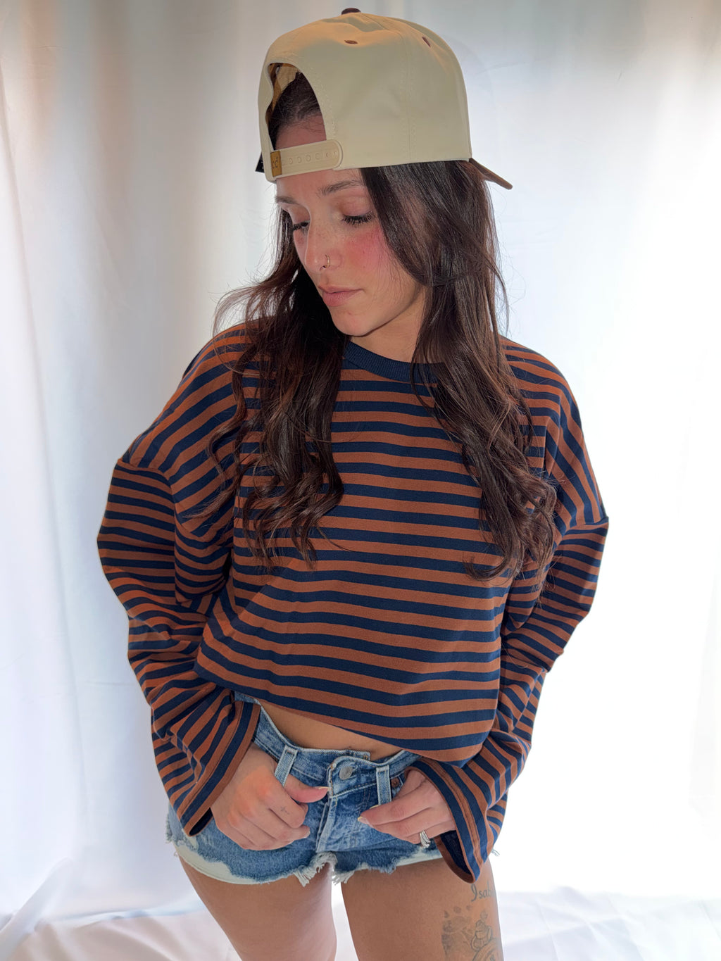 Retro Striped Terry Oversized Long Sleeve