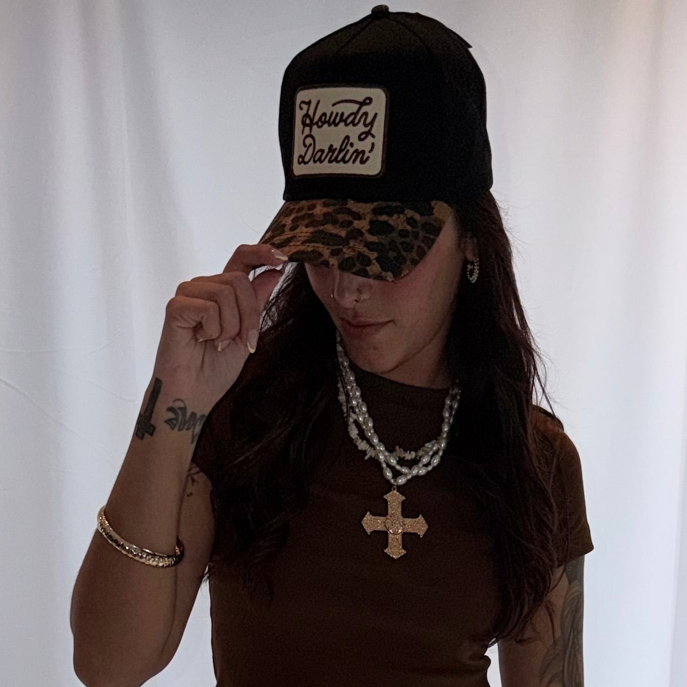 Howdy Darlin’ Embroidered Leopard Brim Trucker Hat