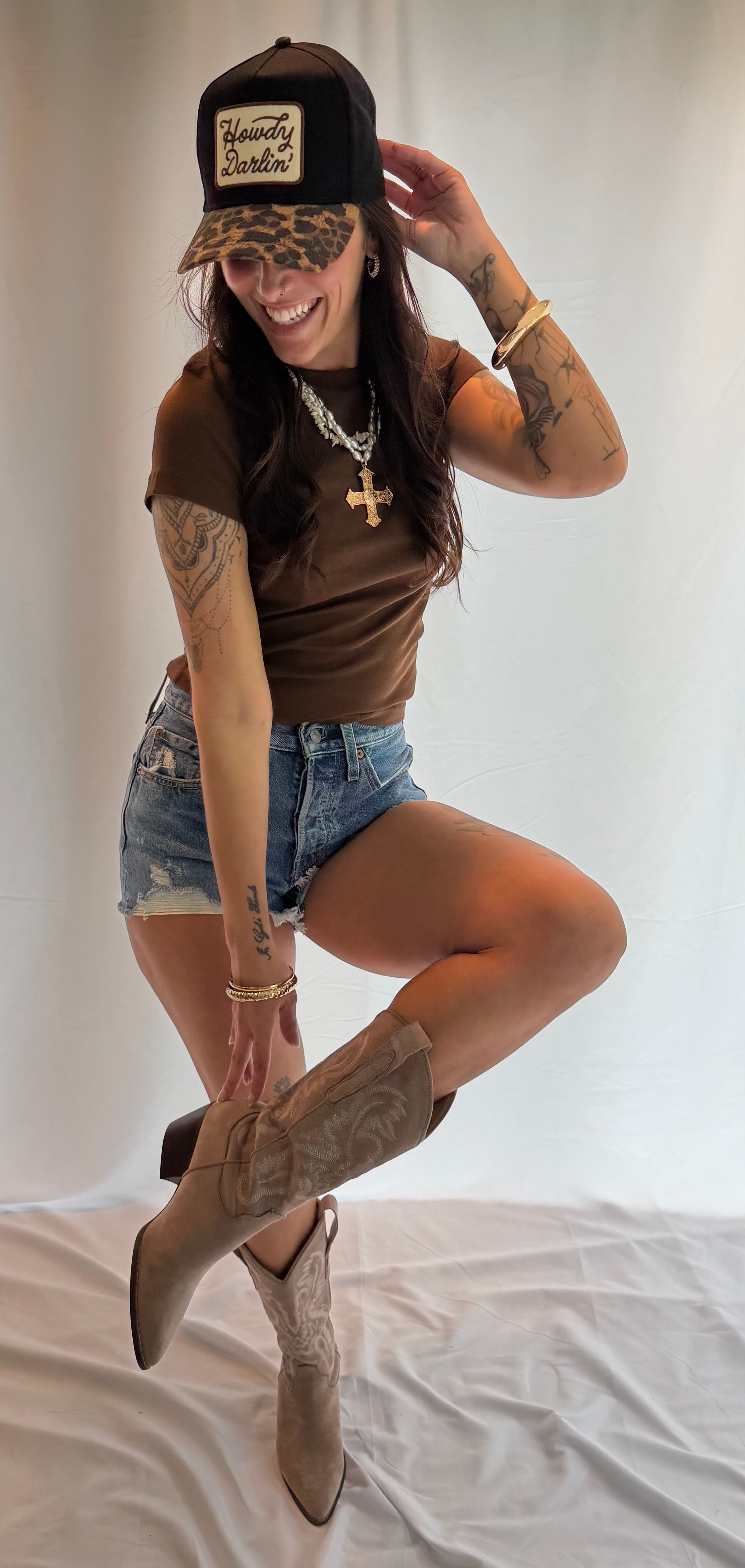 Howdy Darlin’ Embroidered Leopard Brim Trucker Hat