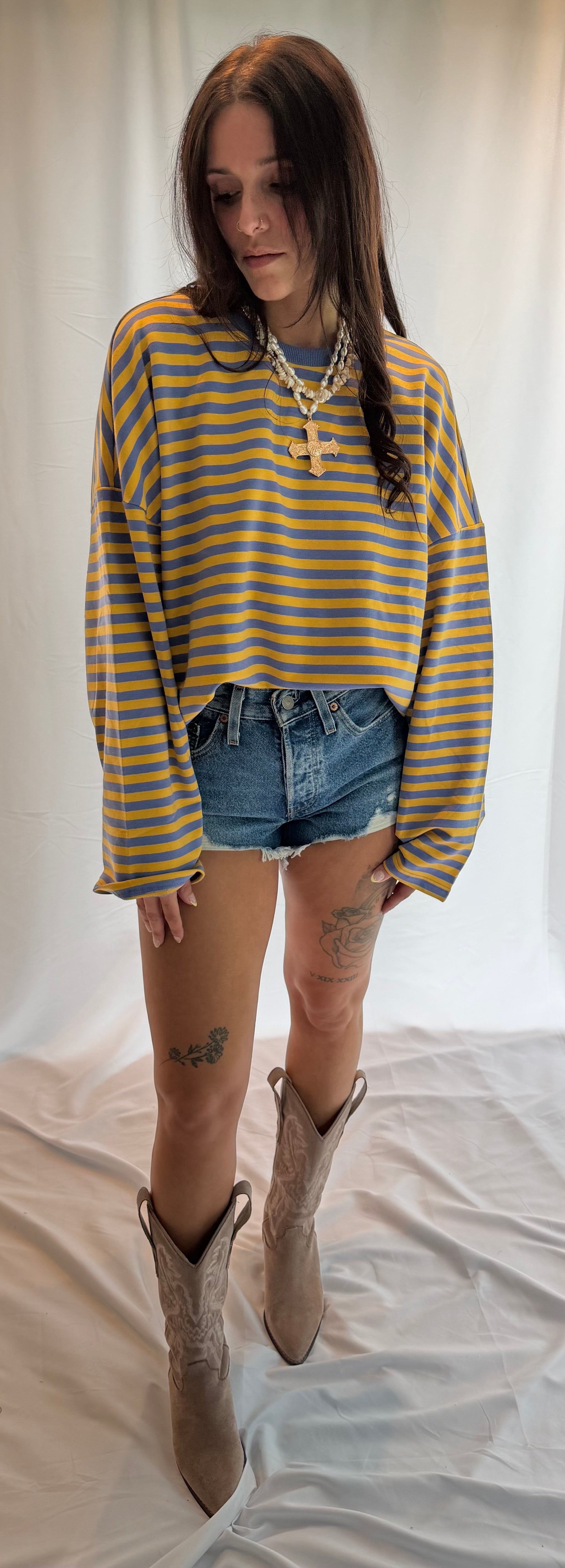 Retro Striped Terry Oversized Long Sleeve