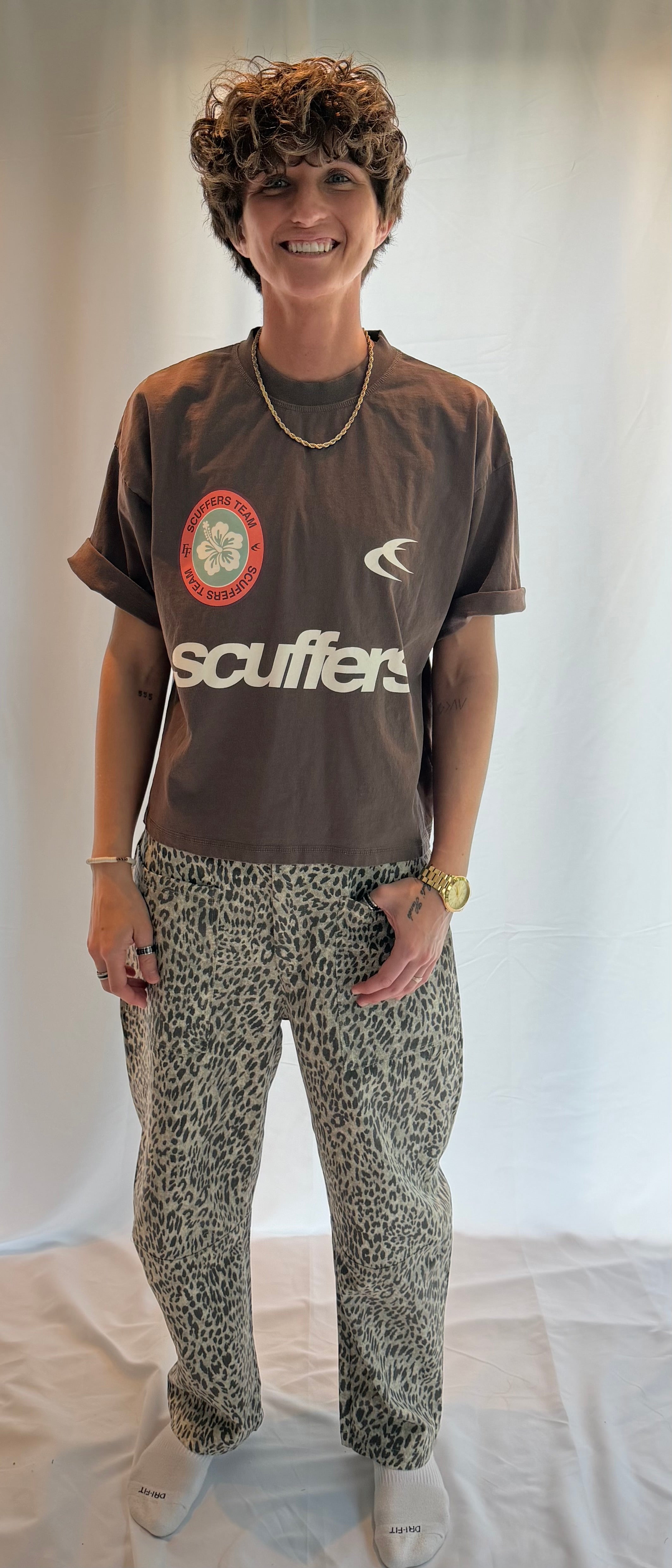 Leopard Print Low-Rise Barrel-Leg Denim