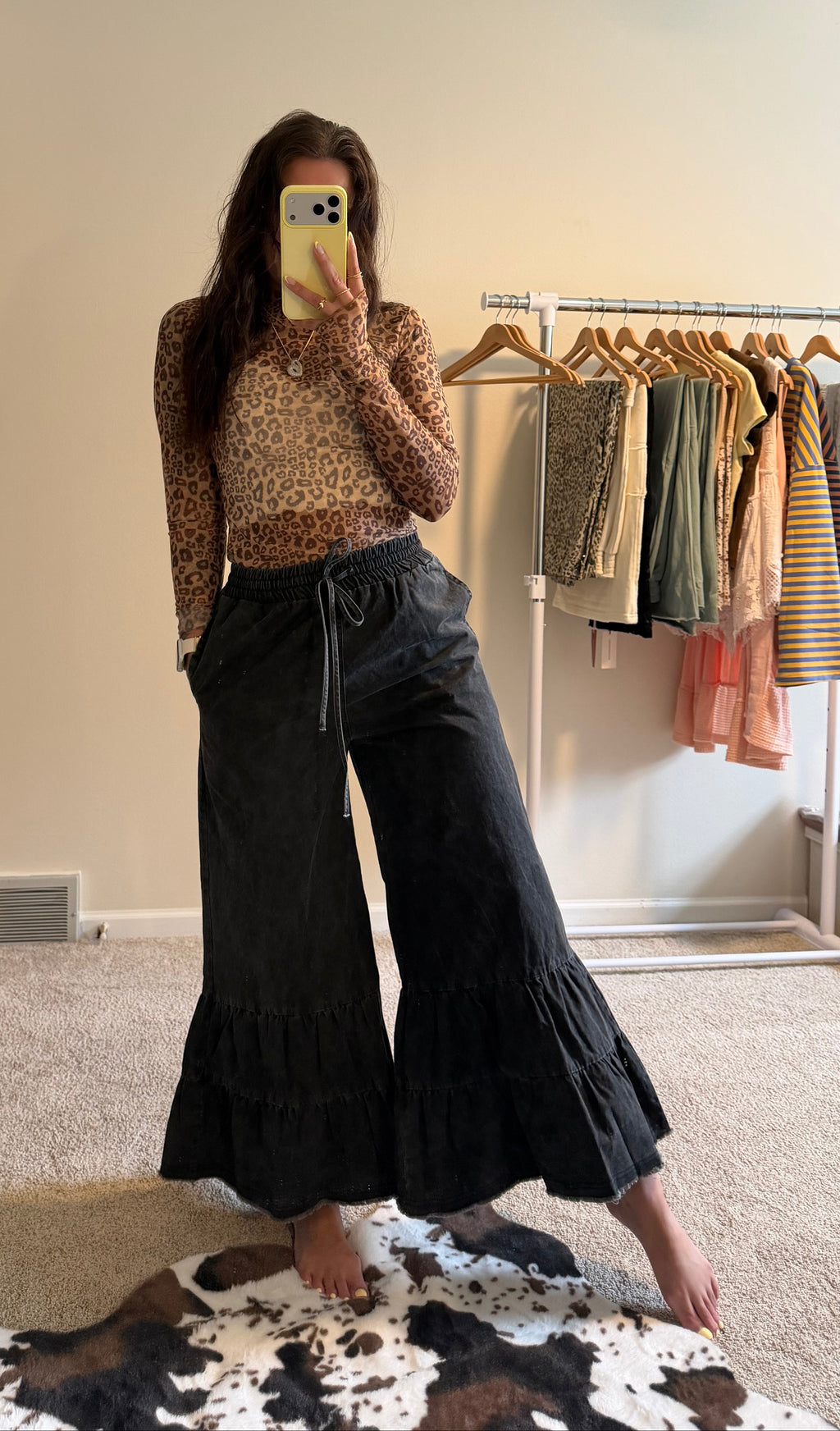 Leopard Thumbhole Sheer Lace Top