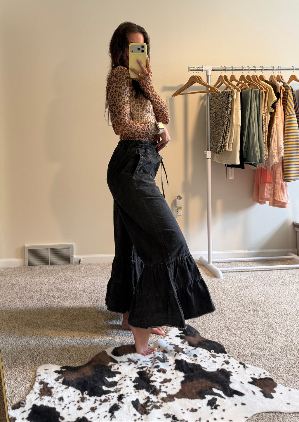 Leopard Thumbhole Sheer Lace Top