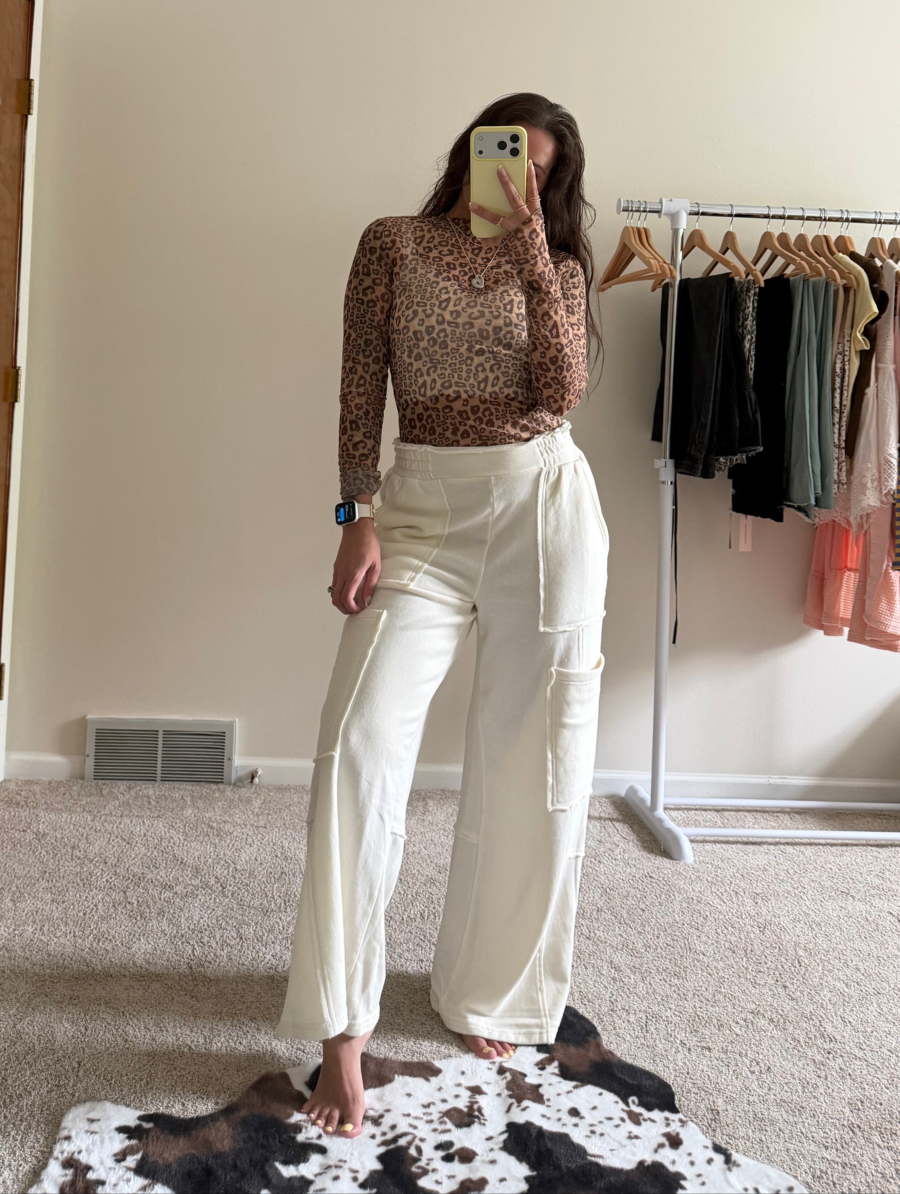 Leopard Thumbhole Sheer Lace Top