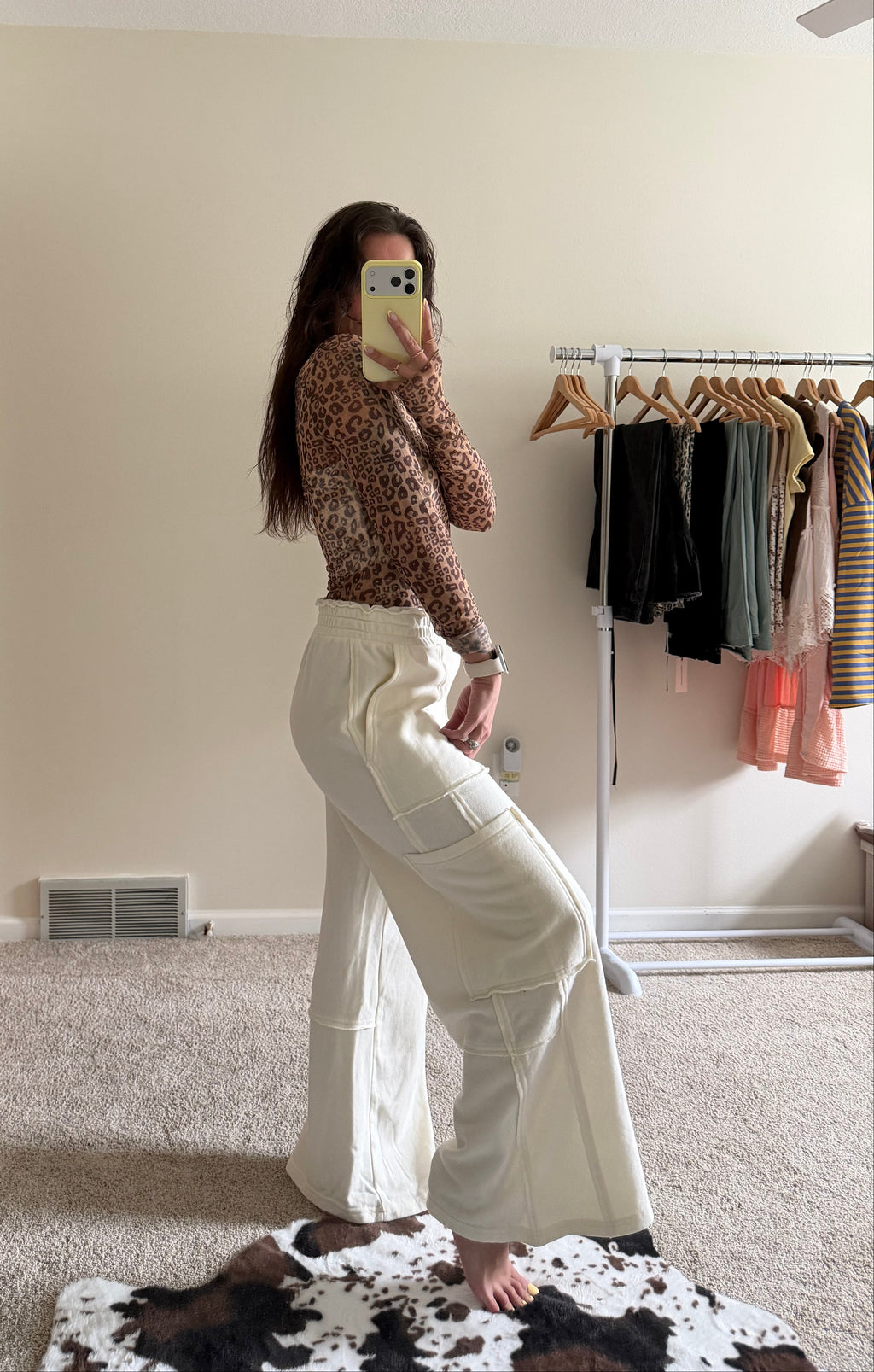 Leopard Thumbhole Sheer Lace Top