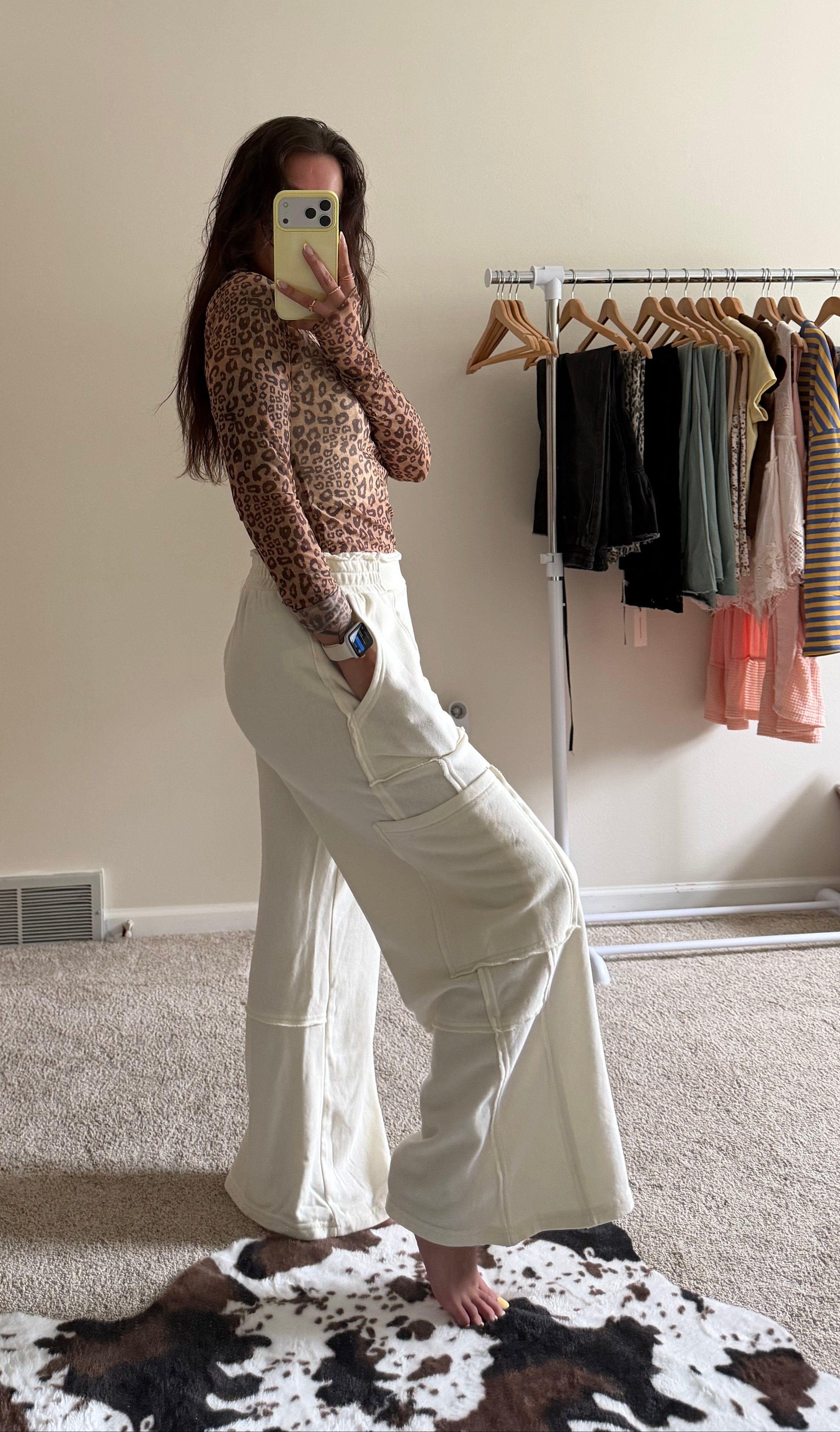 Leopard Thumbhole Sheer Lace Top