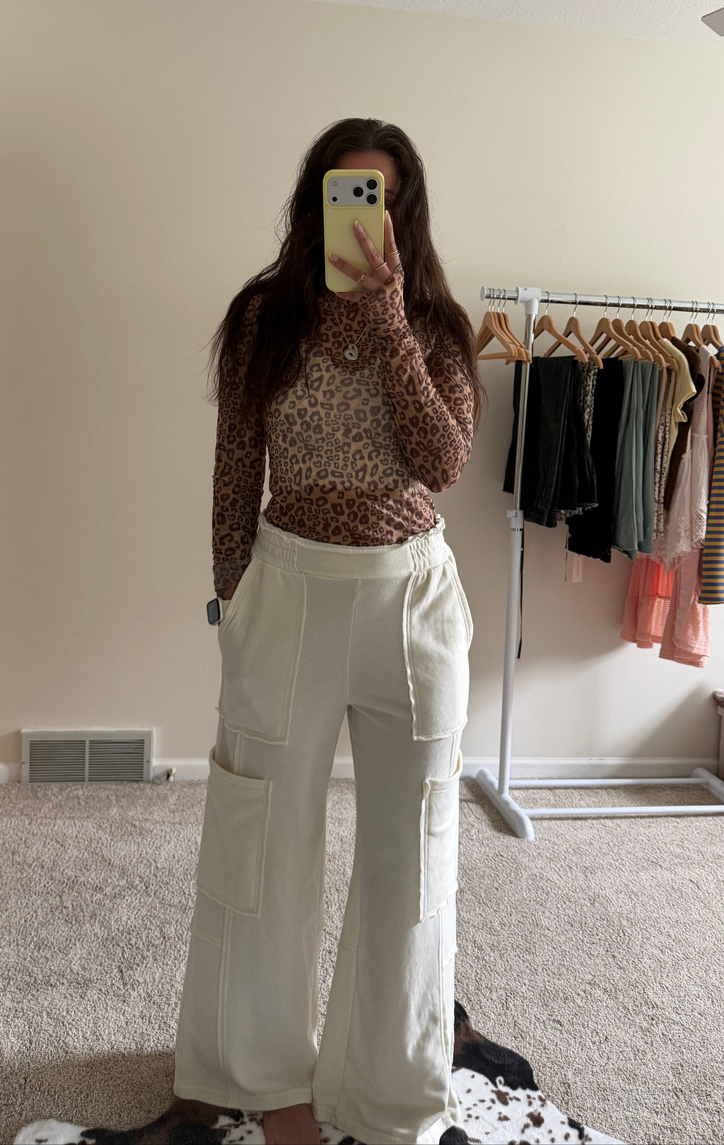 Leopard Thumbhole Sheer Lace Top