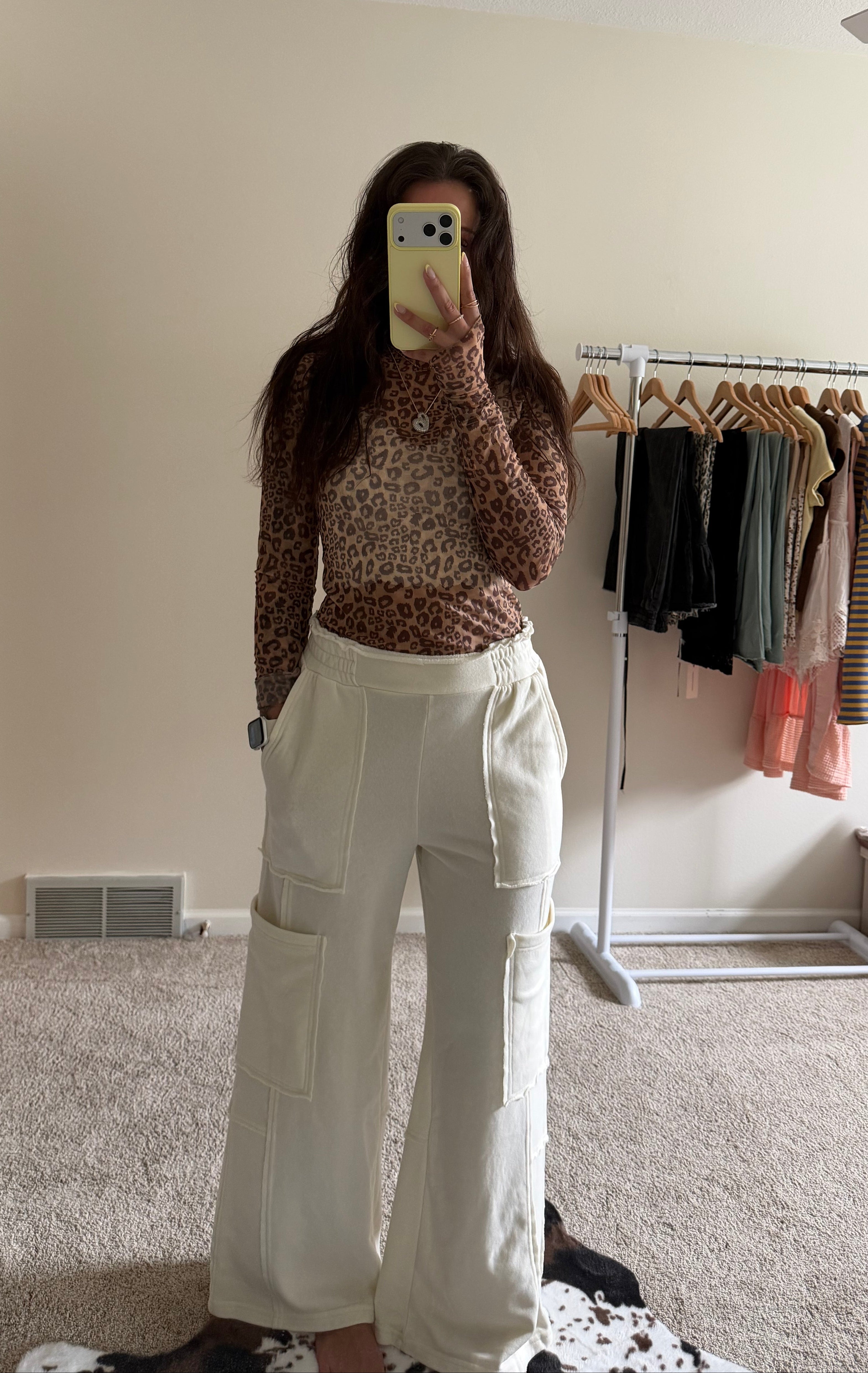 Leopard Thumbhole Sheer Lace Top