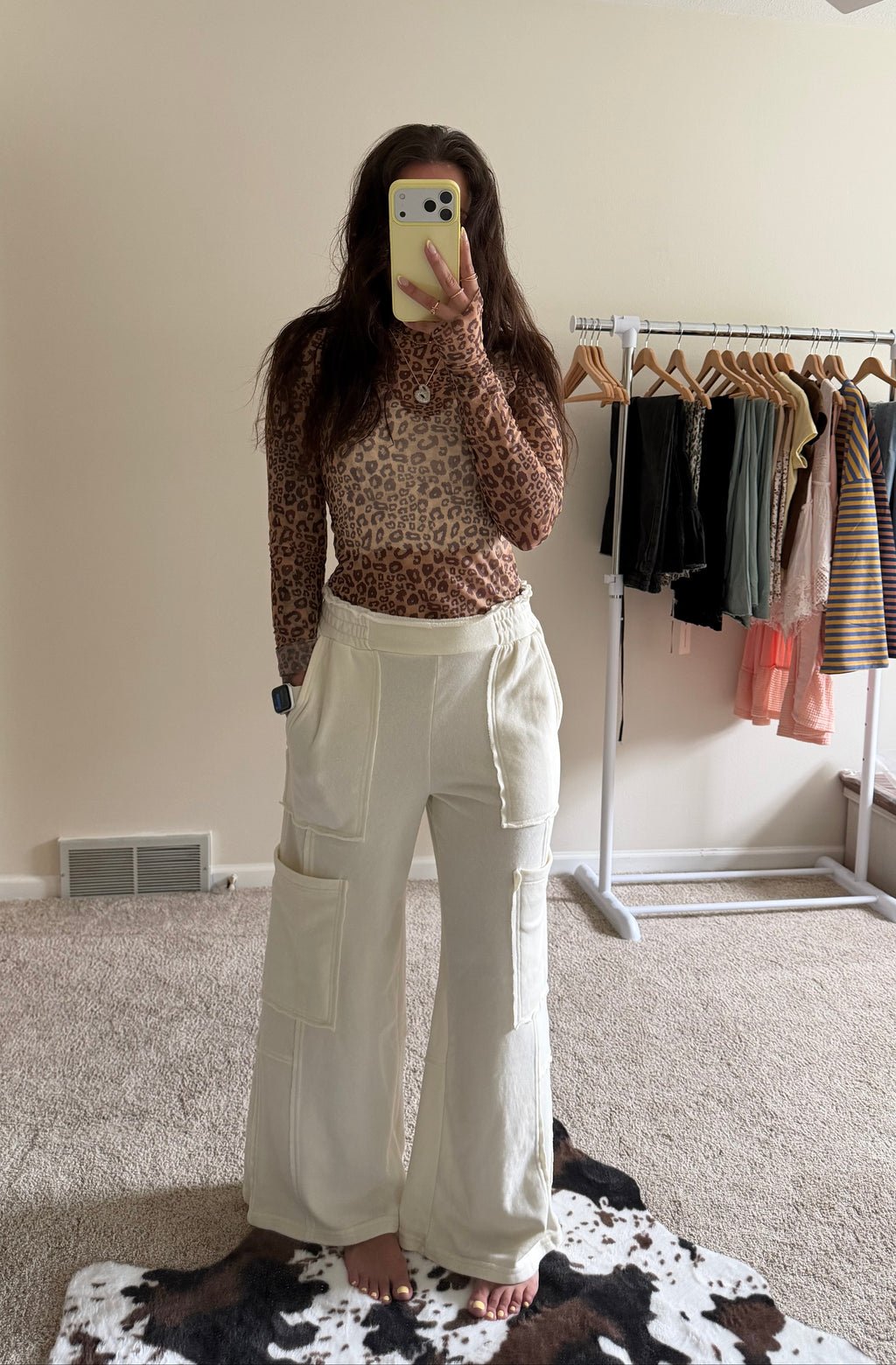 Leopard Thumbhole Sheer Lace Top