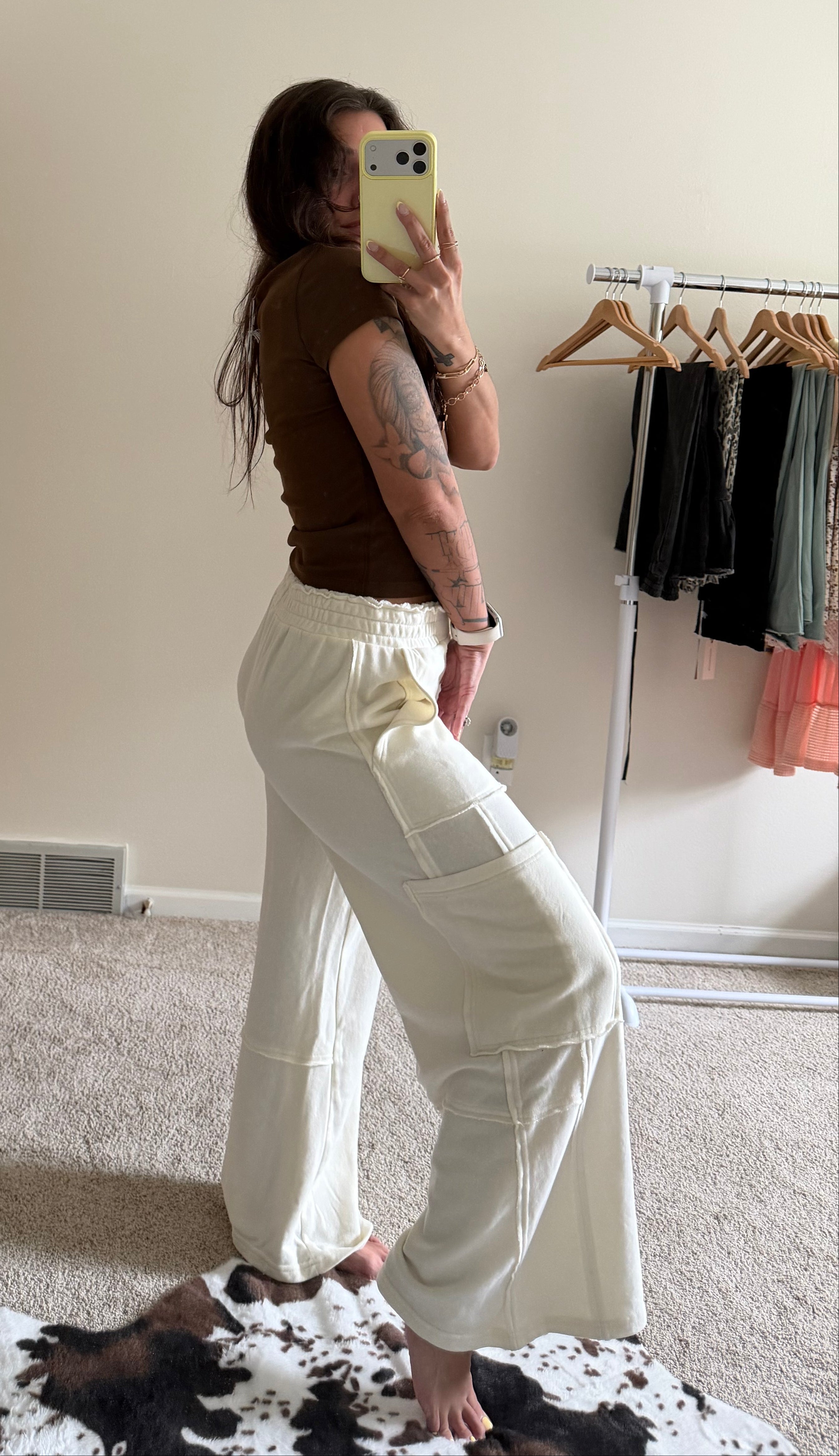 Mineral Wash Wide-Leg Cargo Lounge Pants