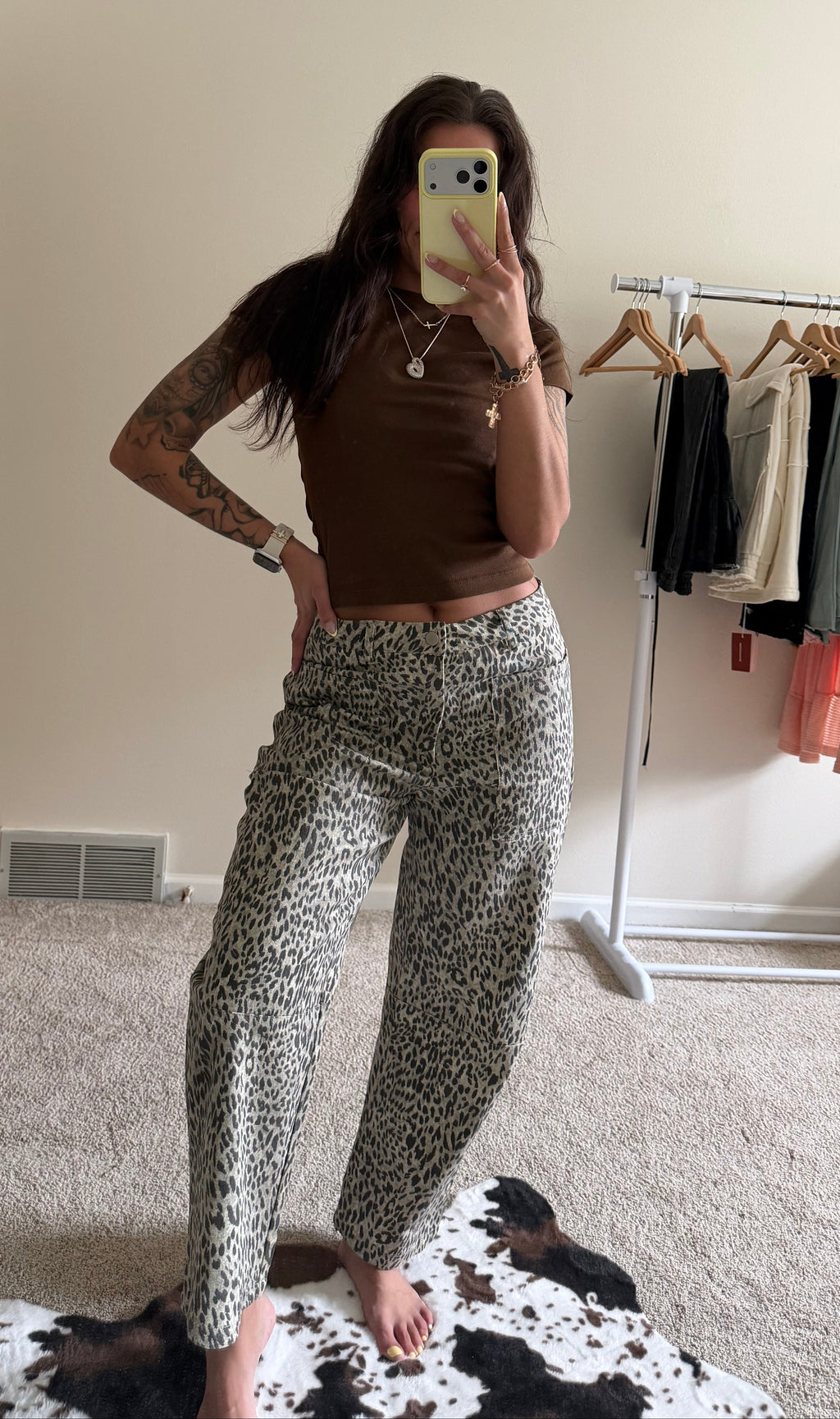 Leopard Print Low-Rise Barrel-Leg Denim