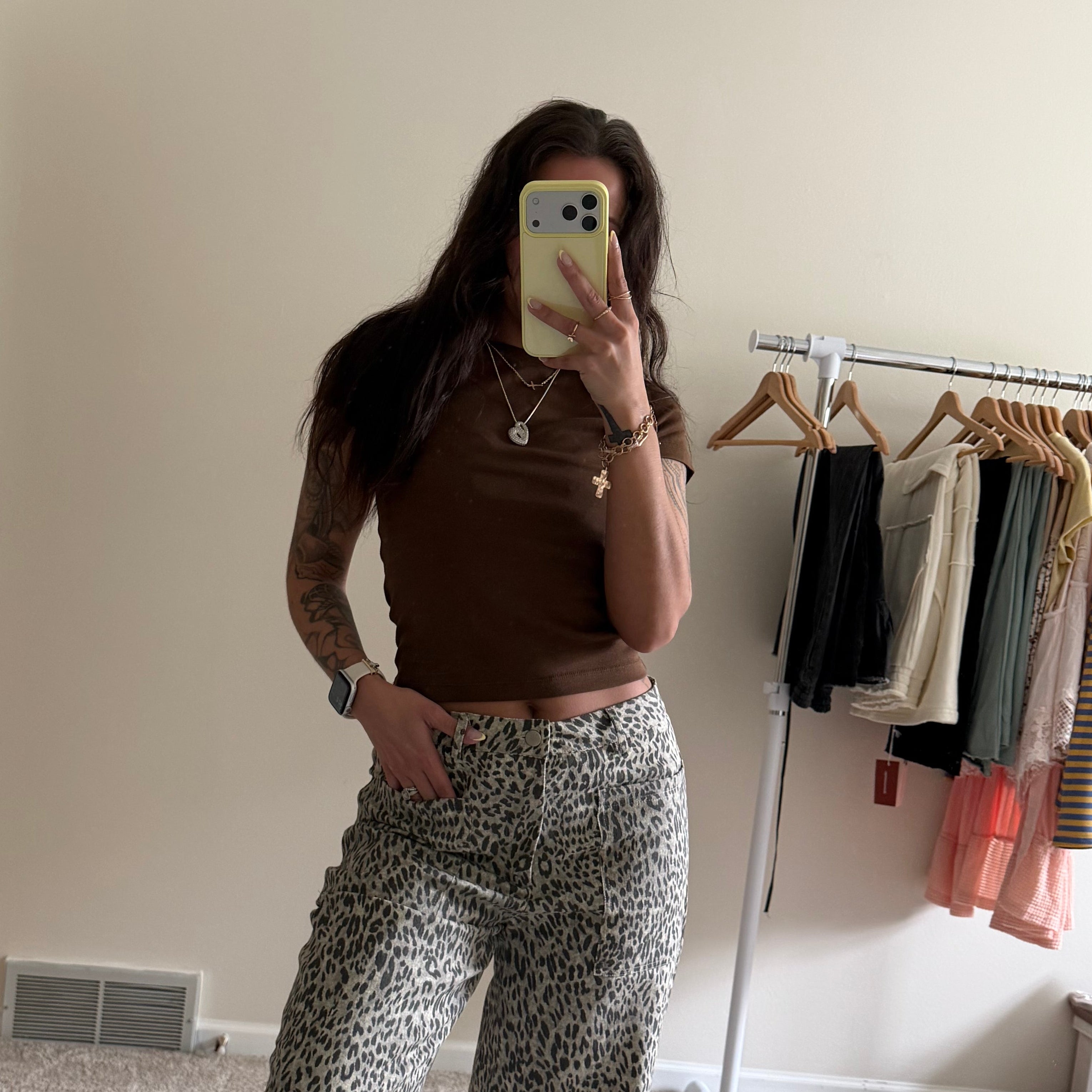 Leopard Print Low-Rise Barrel-Leg Denim