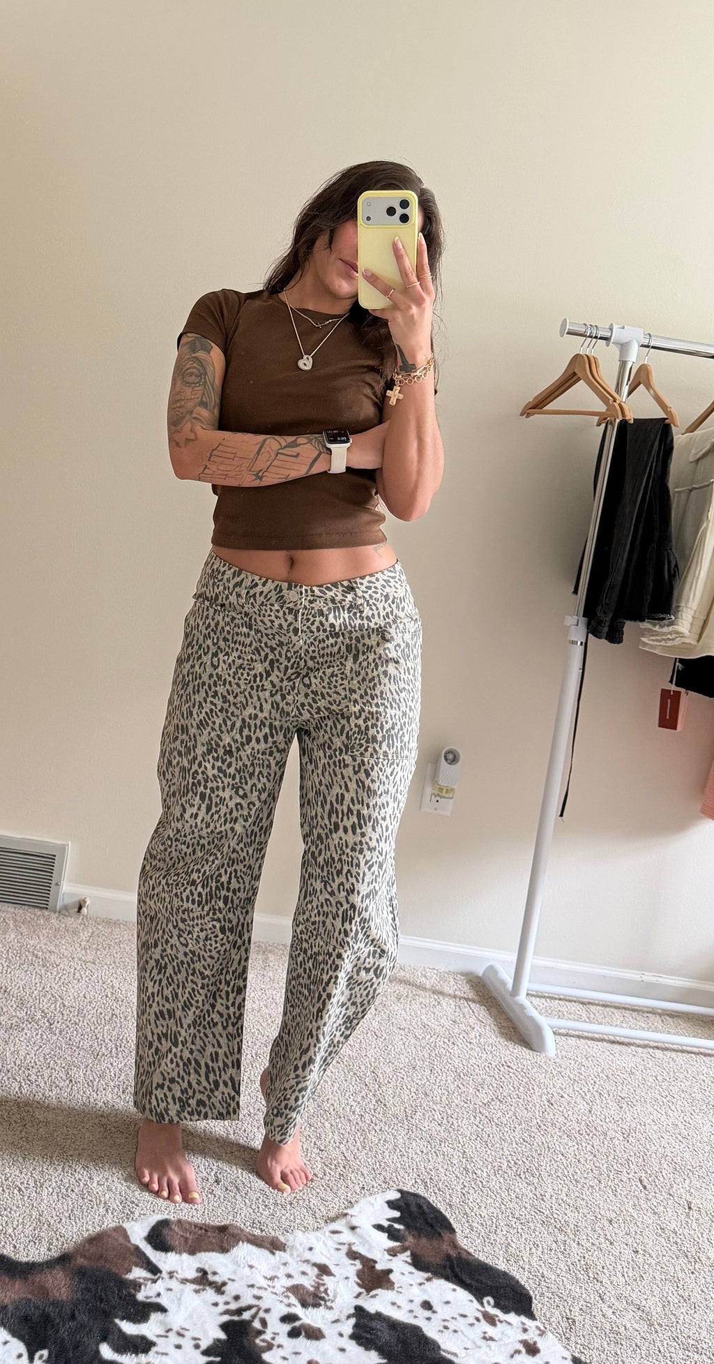 Leopard Print Low-Rise Barrel-Leg Denim