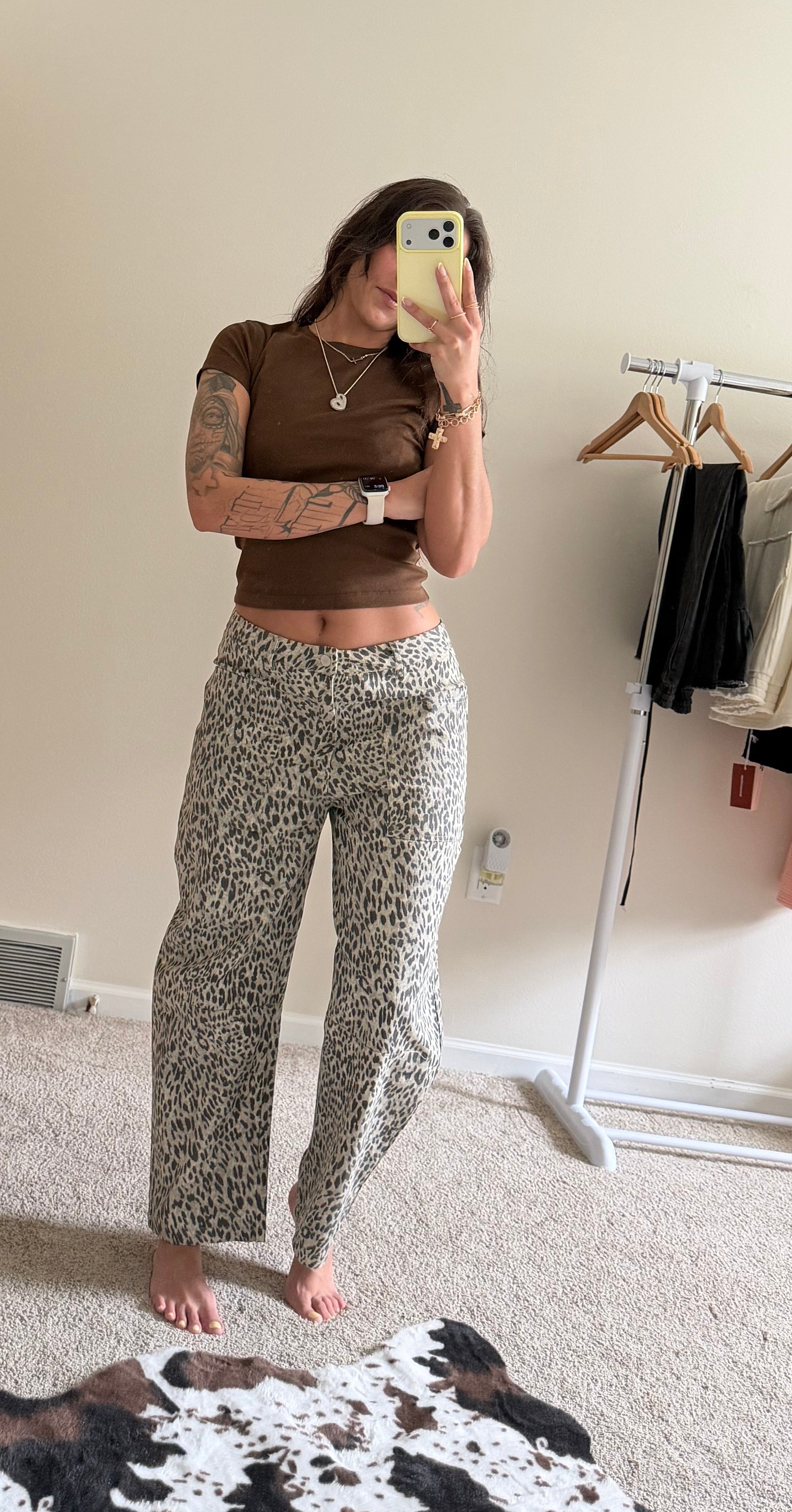 Leopard Print Low-Rise Barrel-Leg Denim