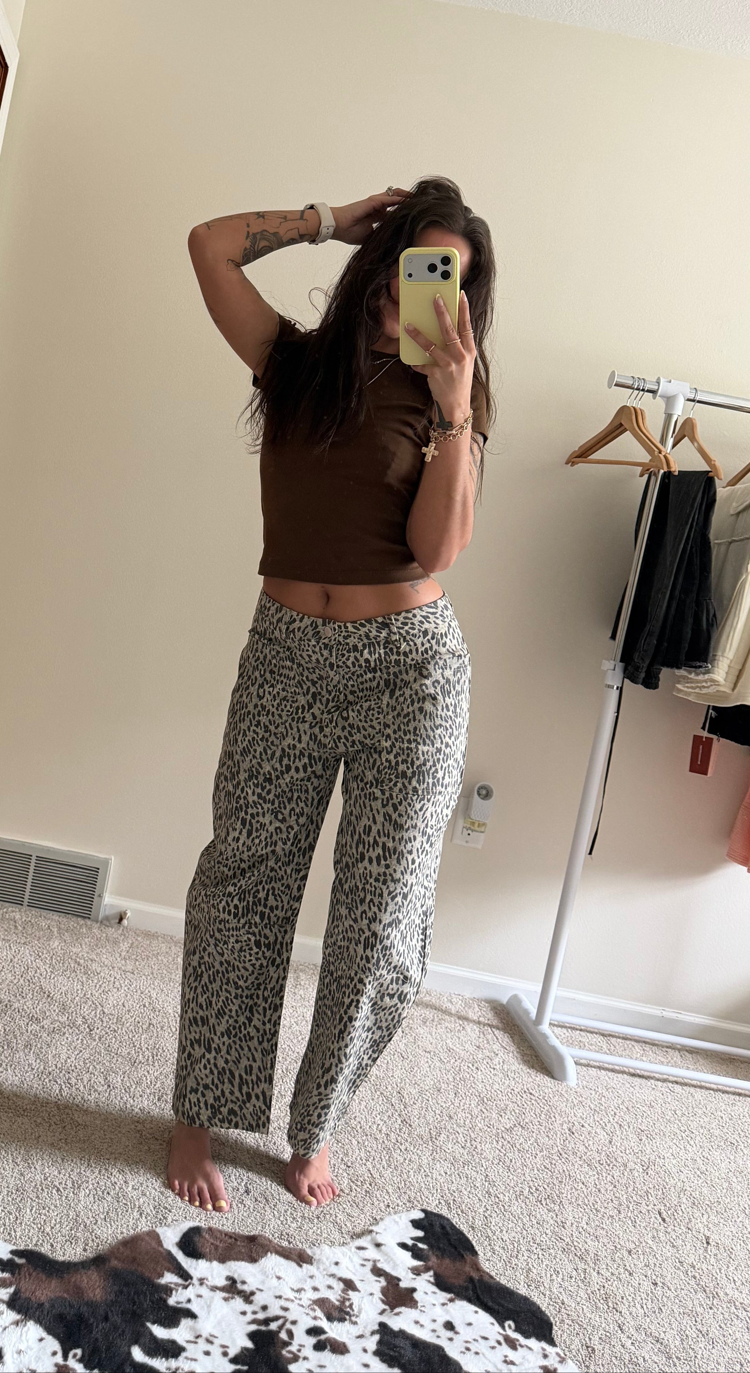 Leopard Print Low-Rise Barrel-Leg Denim