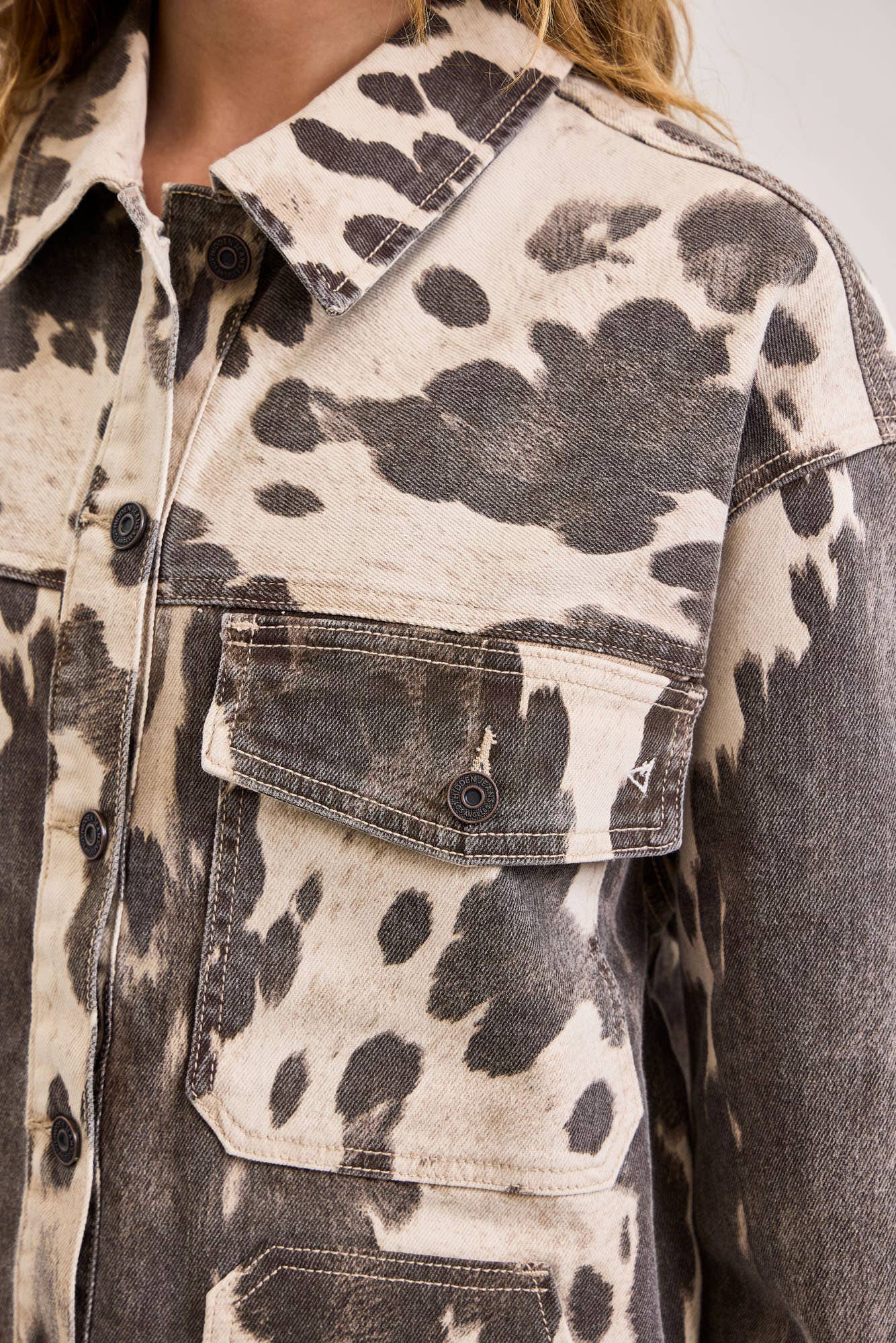 Hidden Jeans Cow Print Oversized Shacket