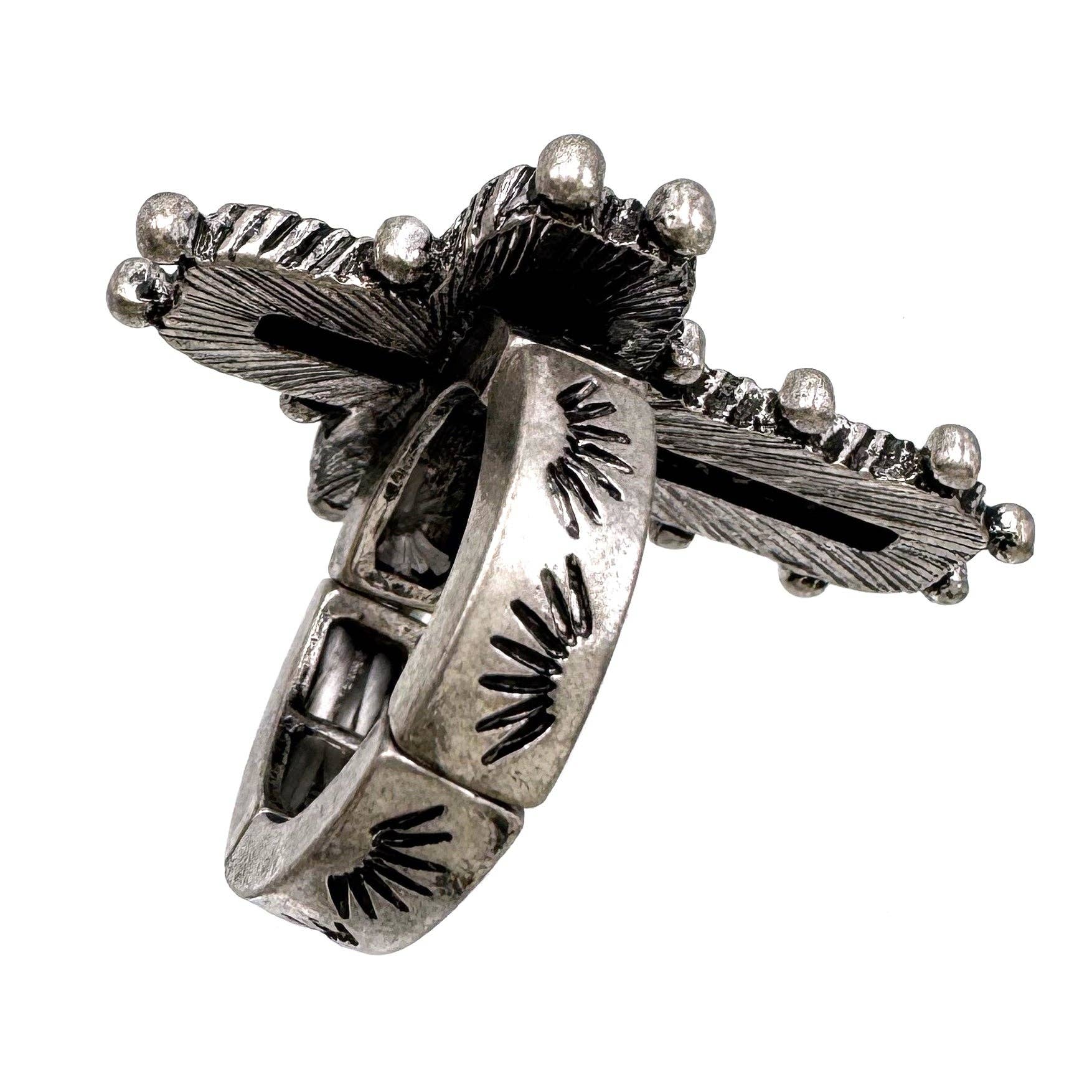 Cross Stone Western Band Stretch Ring