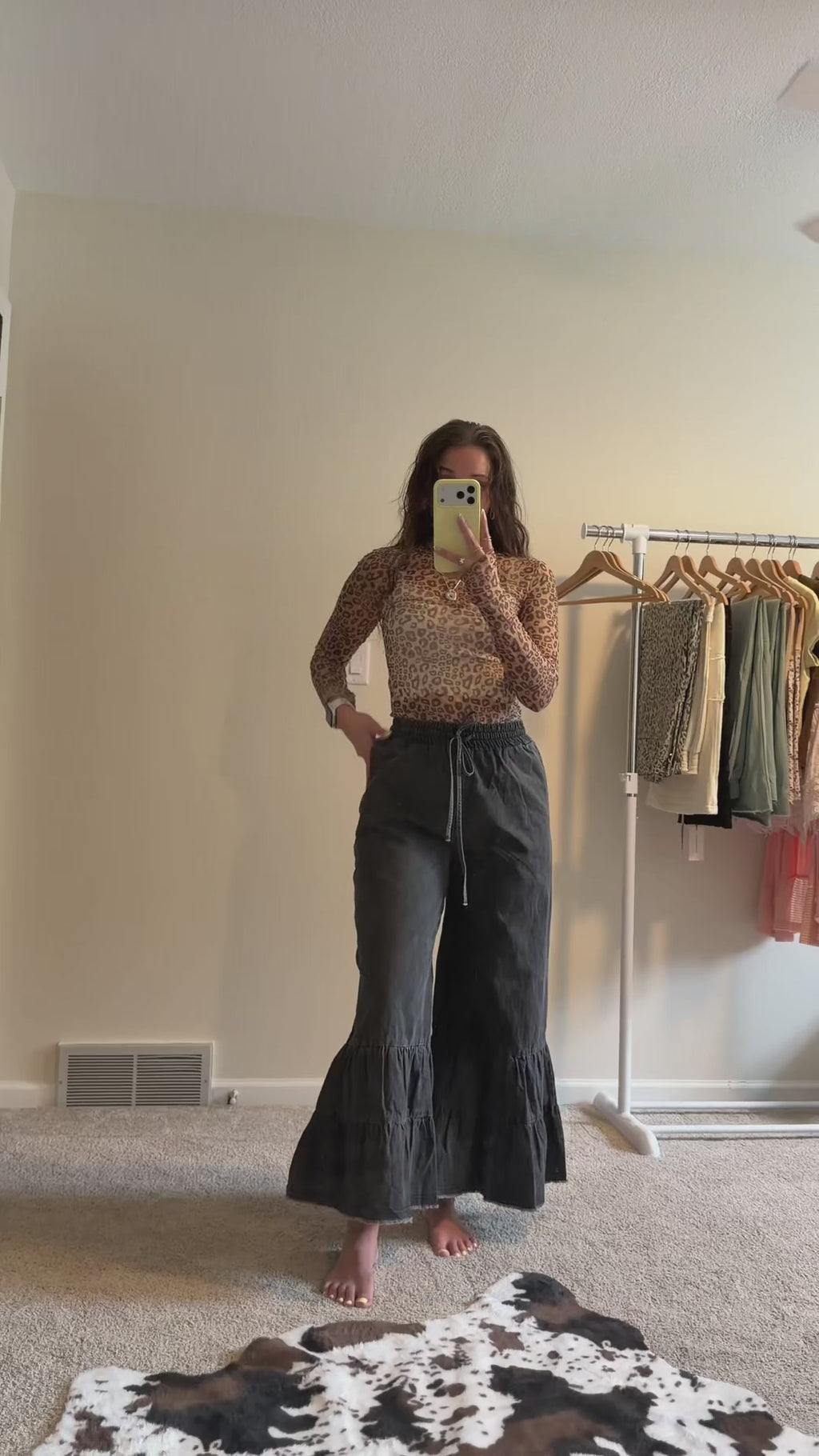 Leopard Thumbhole Sheer Lace Top