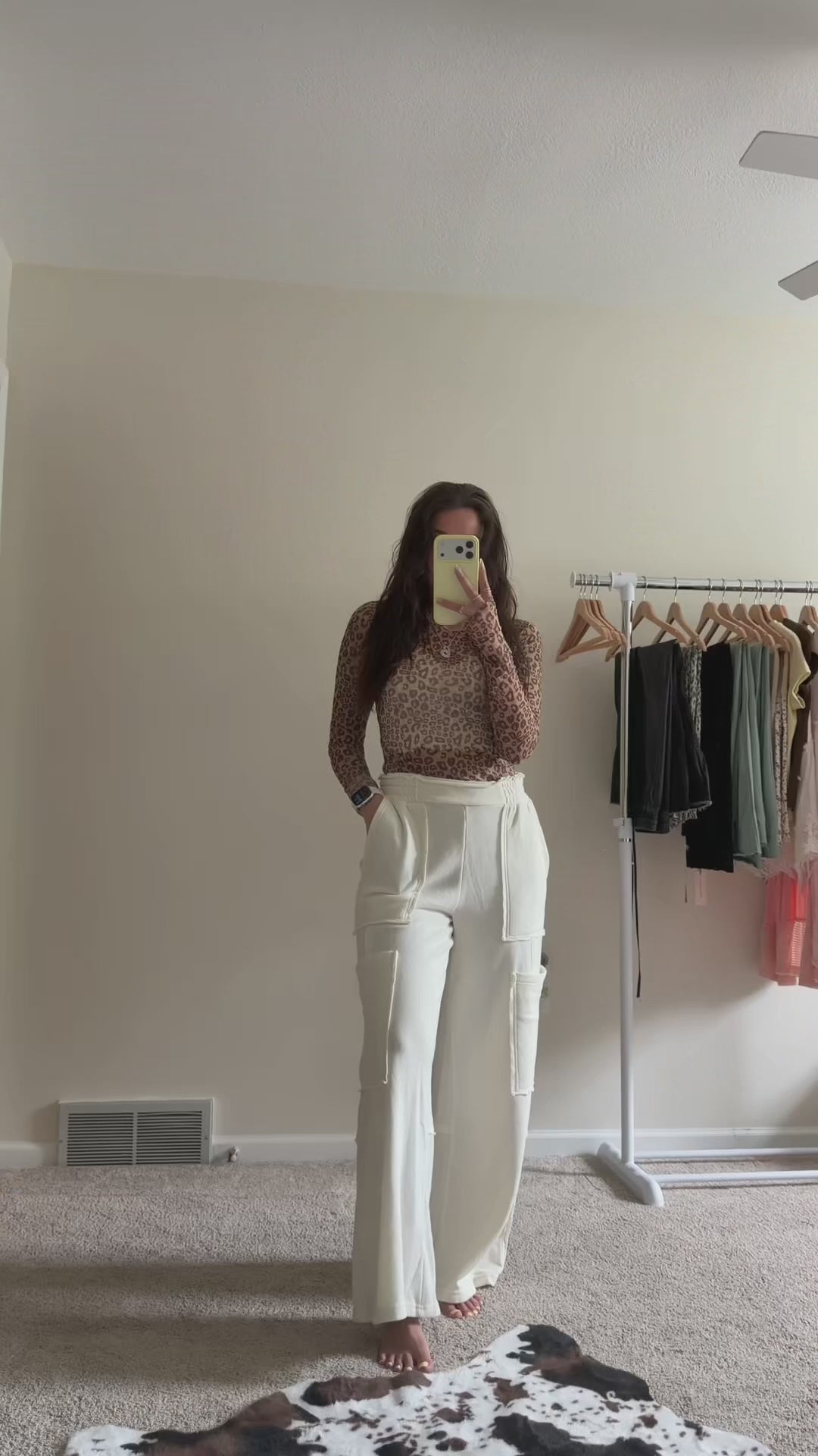 Leopard Thumbhole Sheer Lace Top